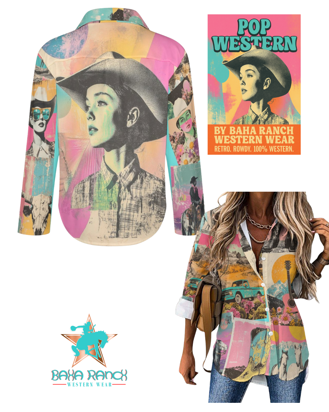 Baha Ranch Dreamgirl Retro Pop Western Vintage Button Up Women's Shirt