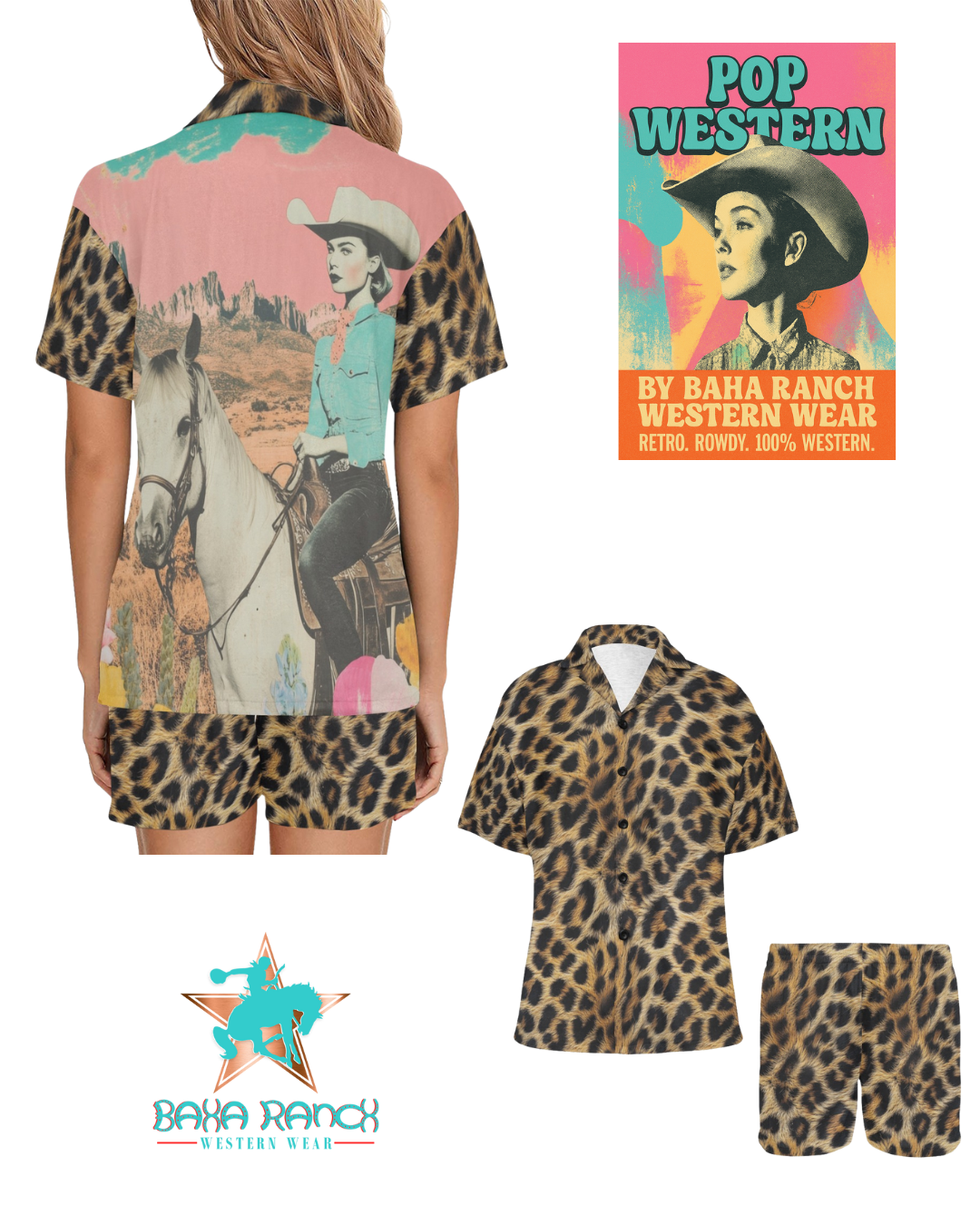 Baha Ranch Retro Pop Western Leopard Cowgirl Pajama Set – Crutcher's ...