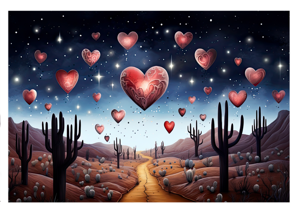 Starry Embrace: Desert Love Greeting Card