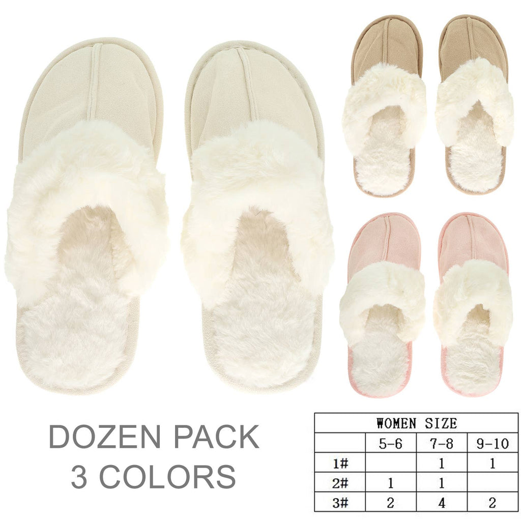 Suedette Fur Trim Slide Slippers