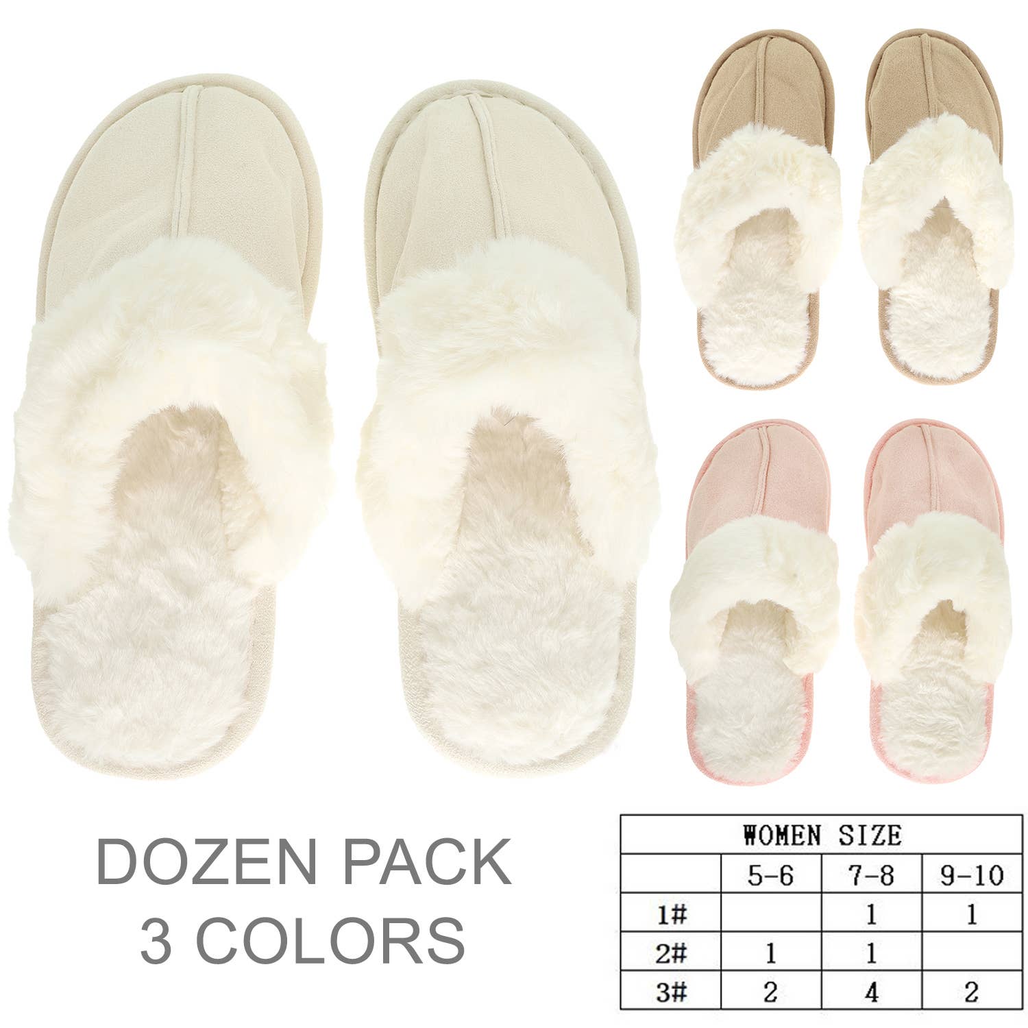 Suedette Fur Trim Slide Slippers