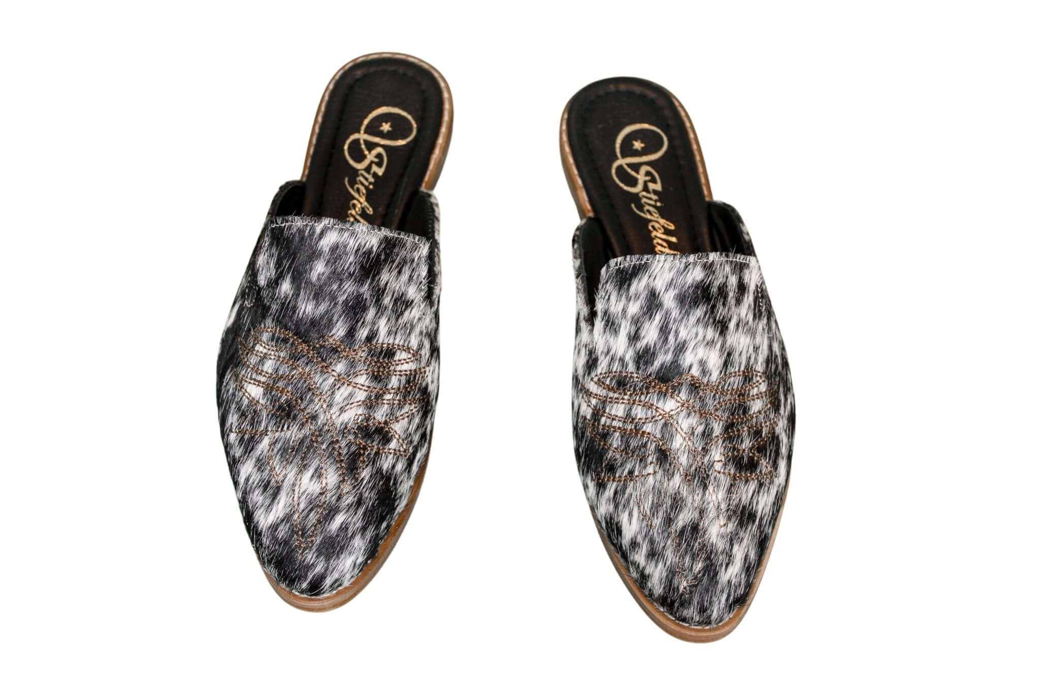 Abby Cowhide Mules – Size 6