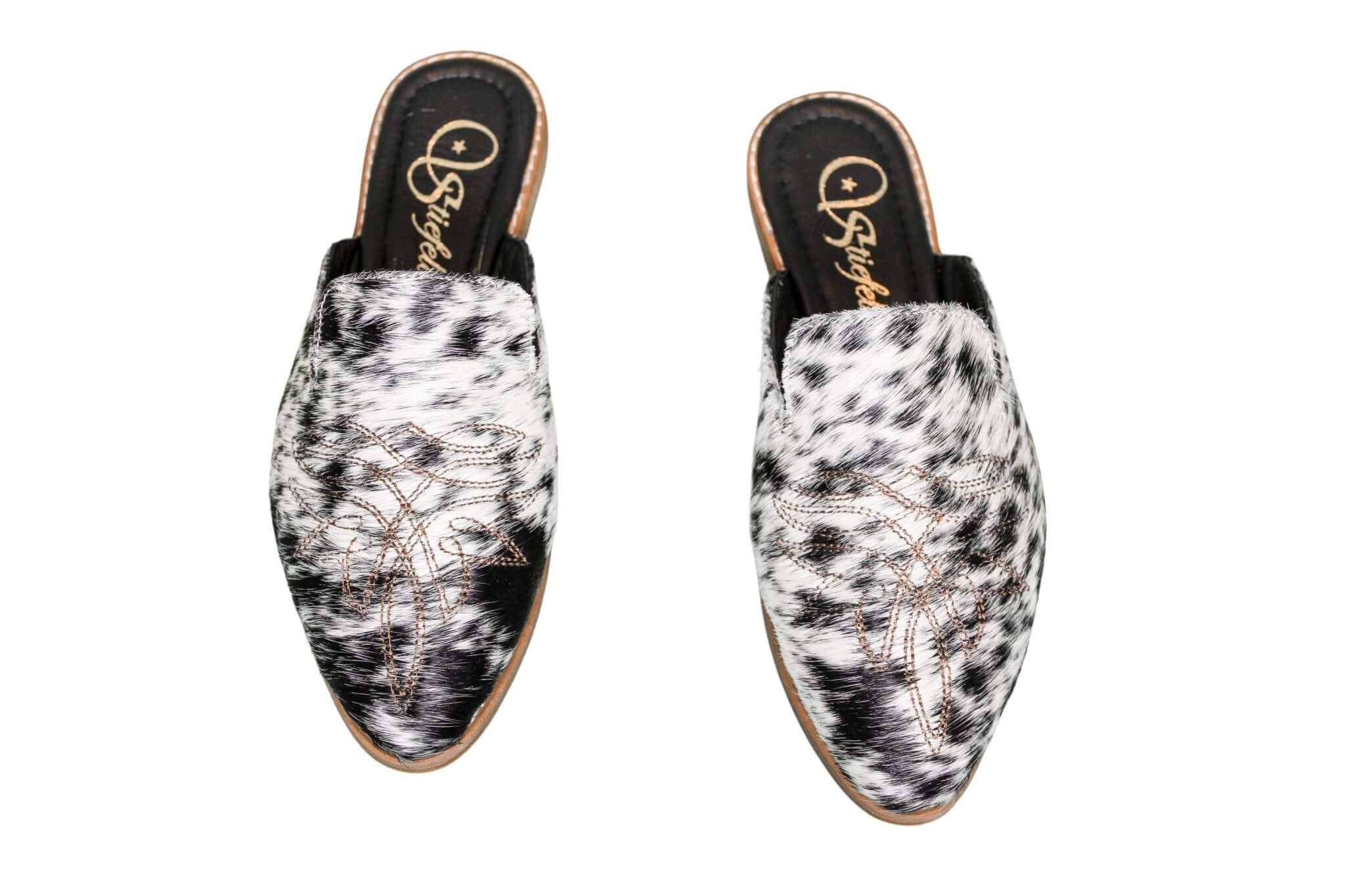 Abby Cowhide Mules – Size 6