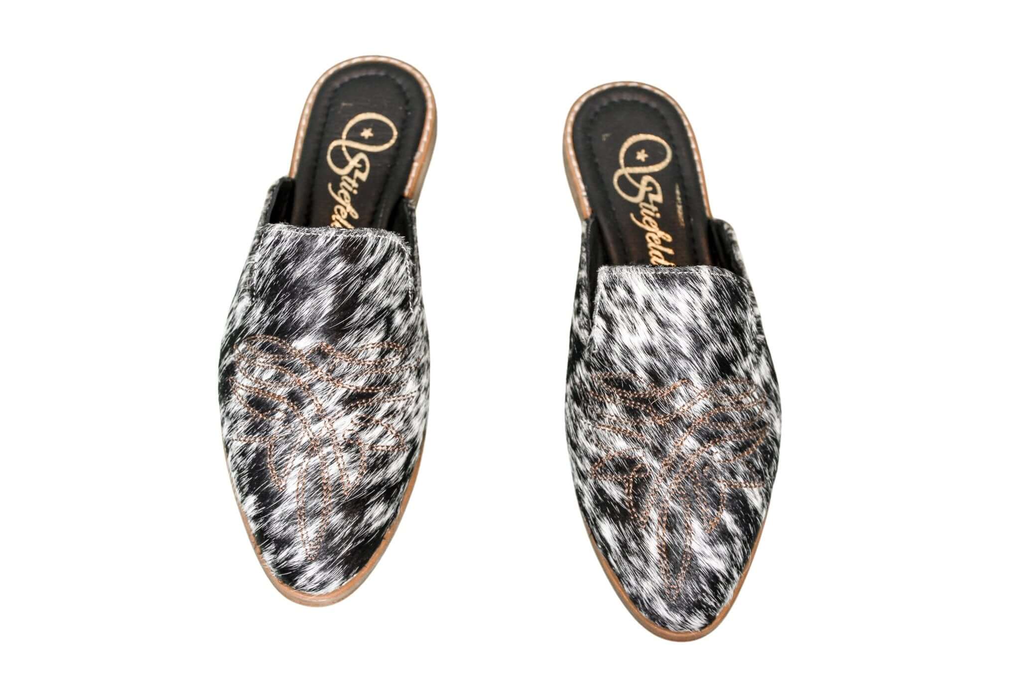 Abby Cowhide Mules – Size 6