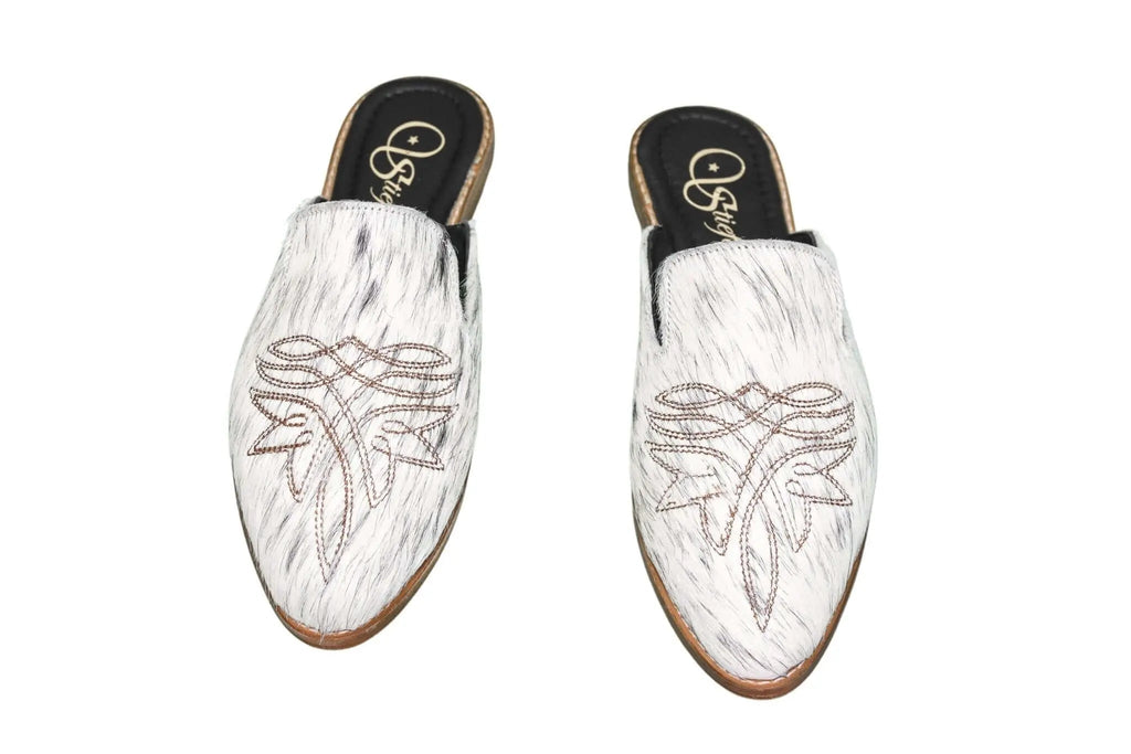 Abby Cowhide Mules – Size 8