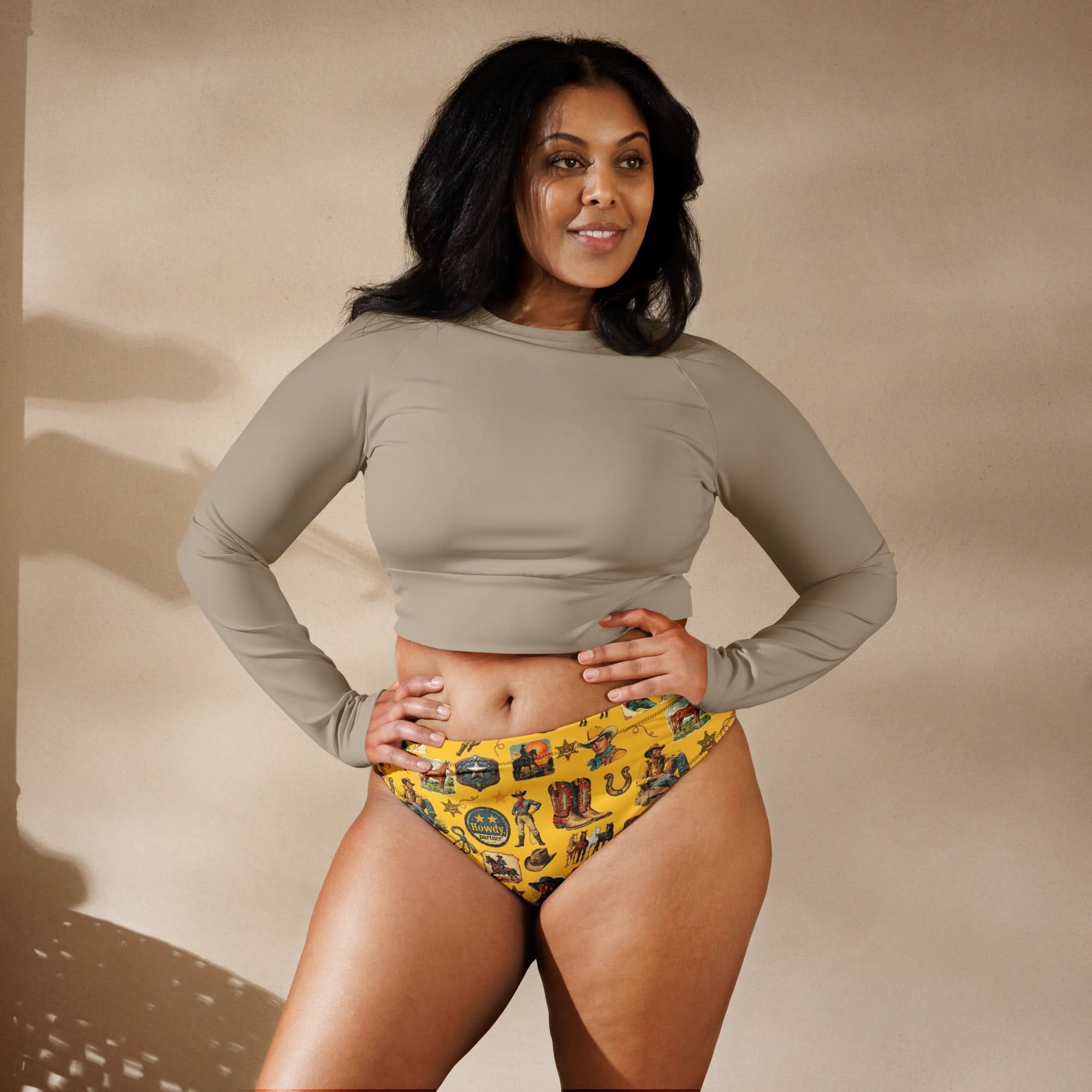 Yeehaw Vintage Cowboy Collage Mustard Bikini Bottom