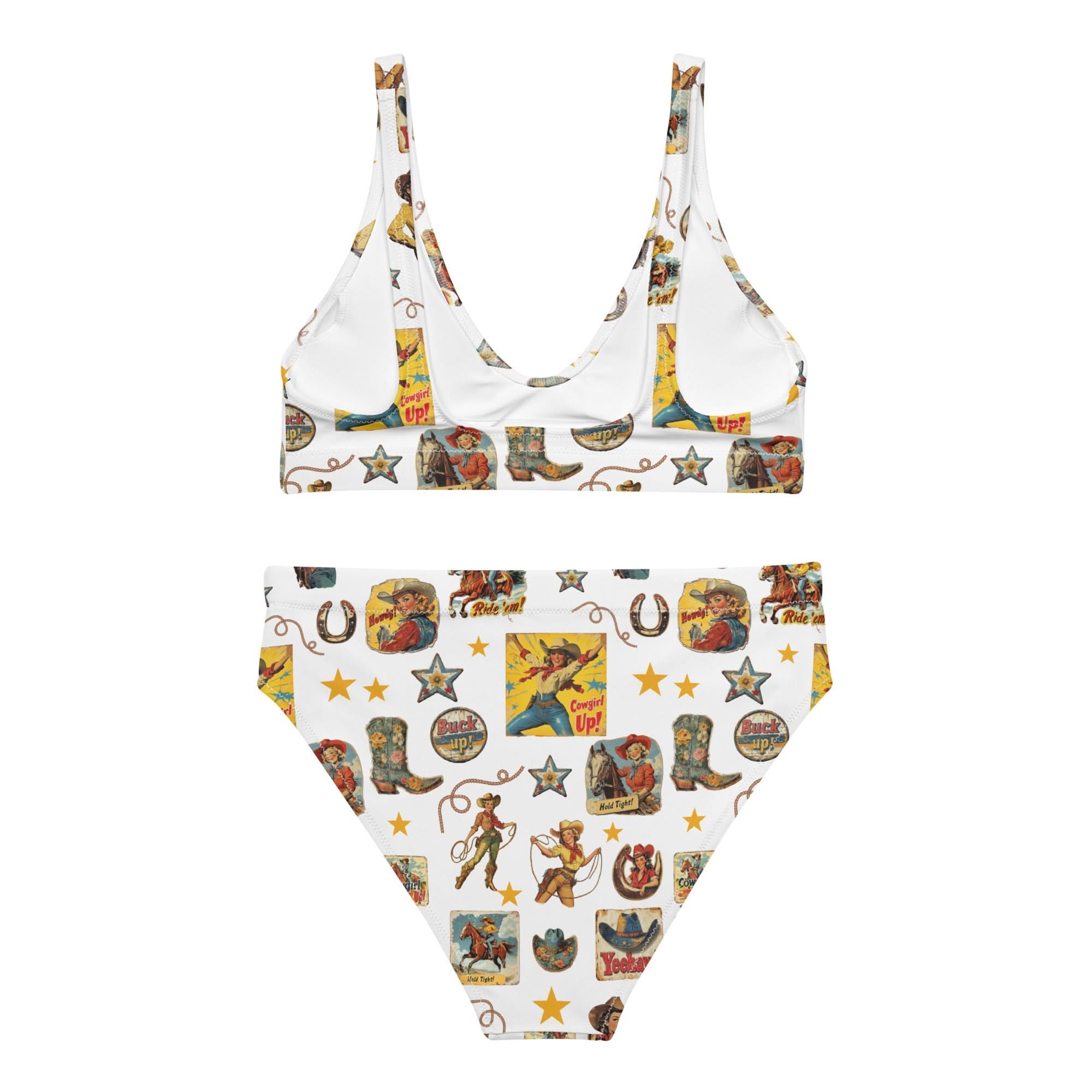 Yeehaw Vintage Cowgirl Collage White Bikini