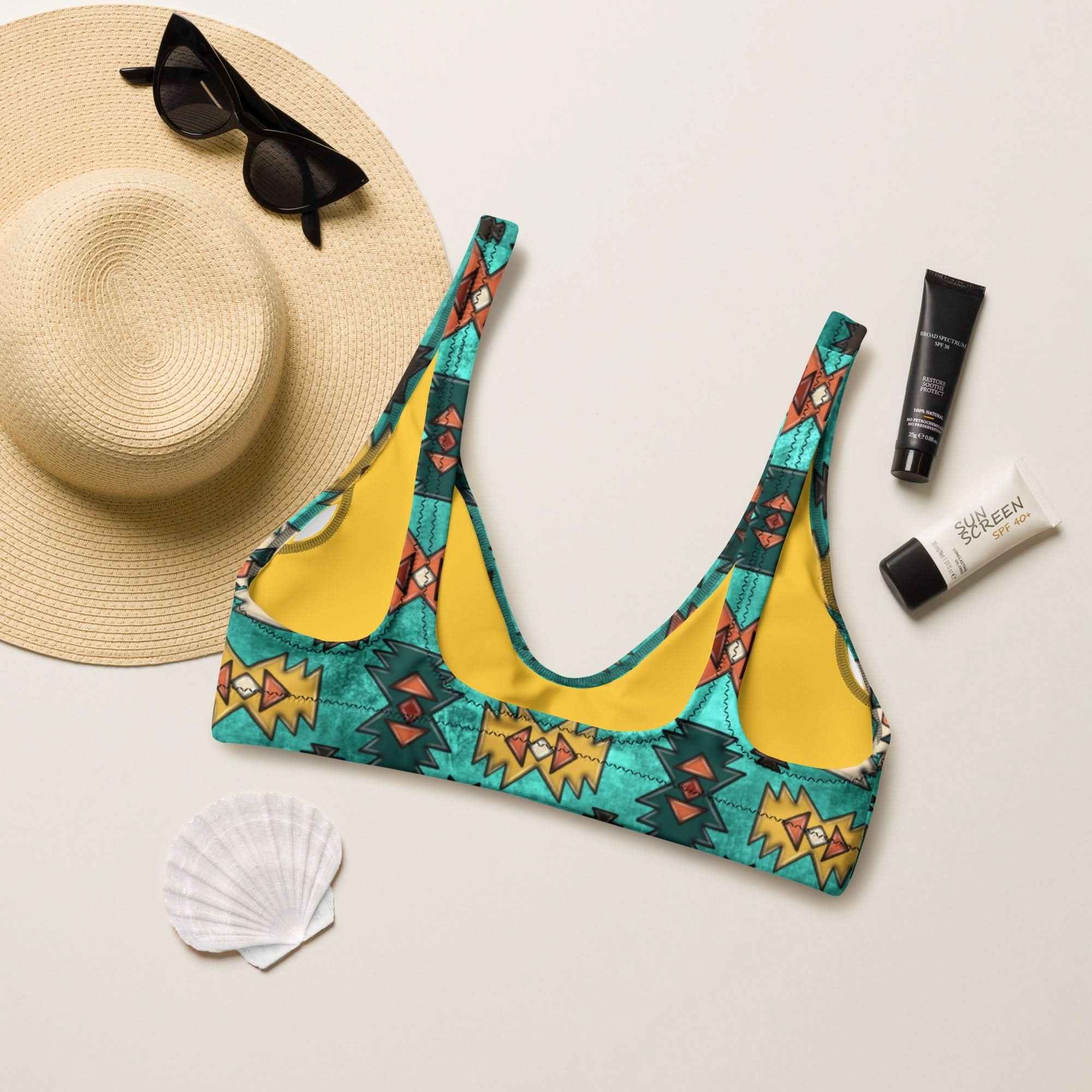 Yeehaw Turquoise Aztec Bikini Top
