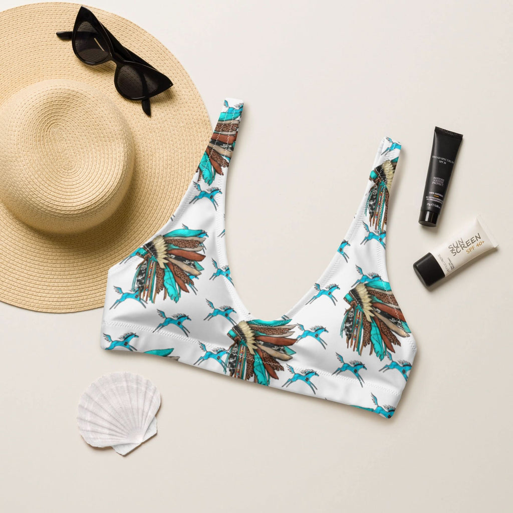 Yeehaw Turquoise Running Horse Head Dress Bikini Top