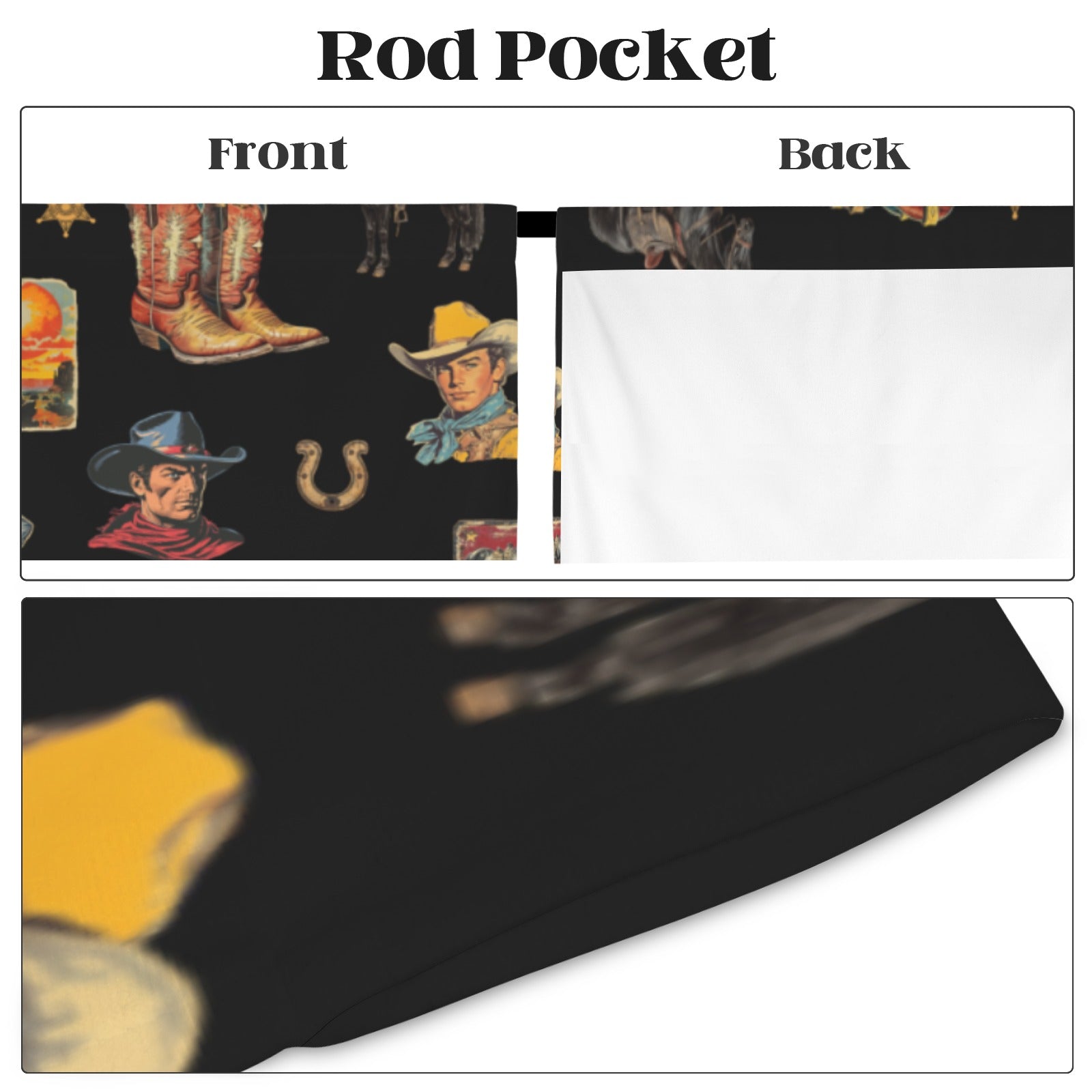 Vintage Cowboy Collage Western Curtains 52" x 63" Made in America