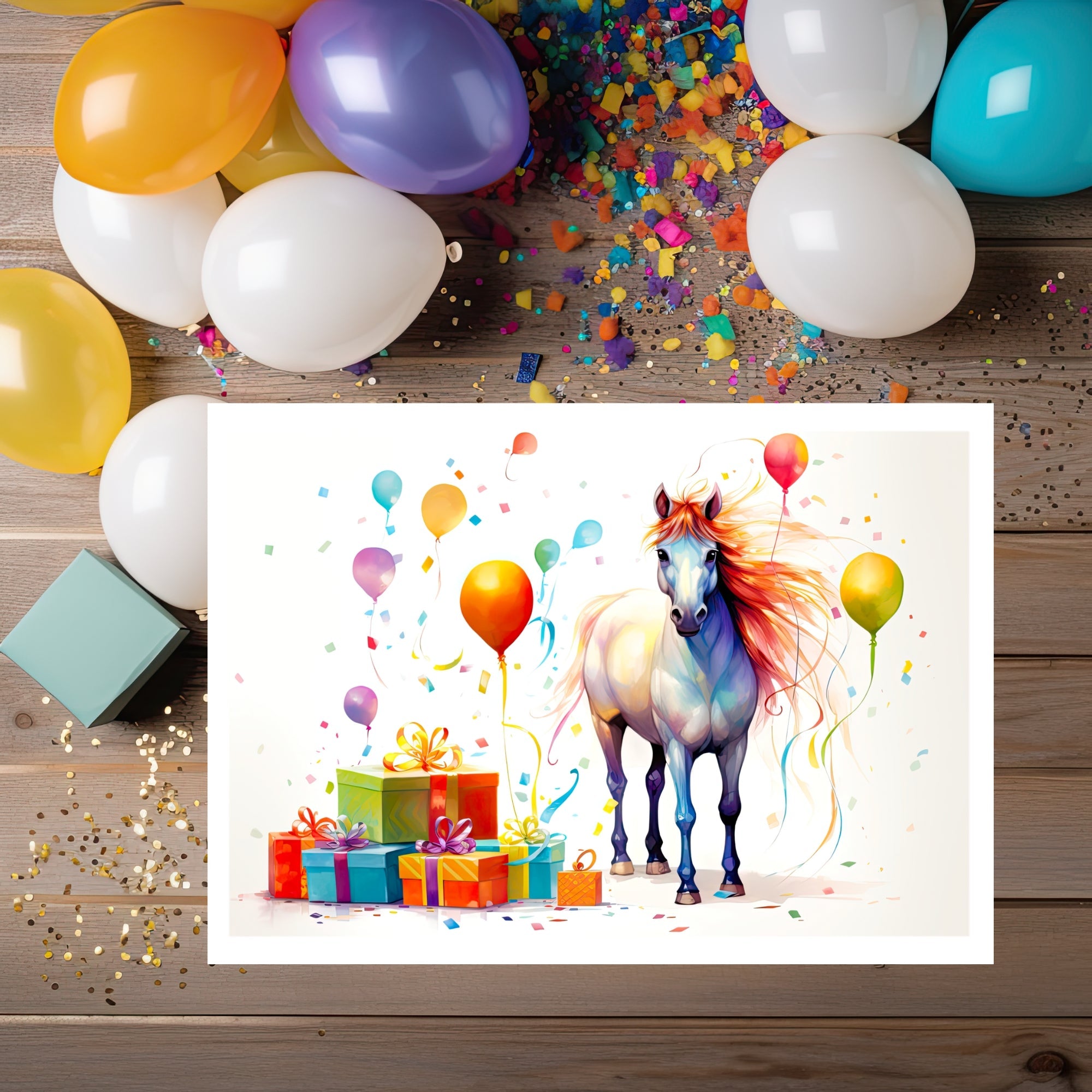 Hues of Happiness: Vibrant Horse Birthday Delight Greeting Card