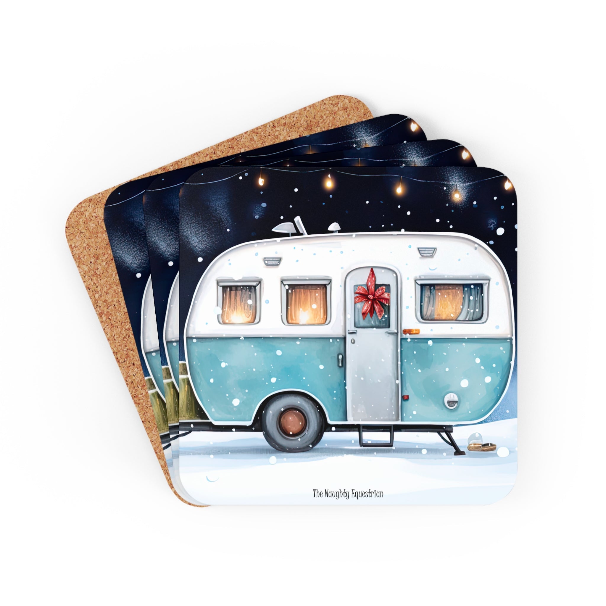 Camper Holiday Christmas Coaster Set