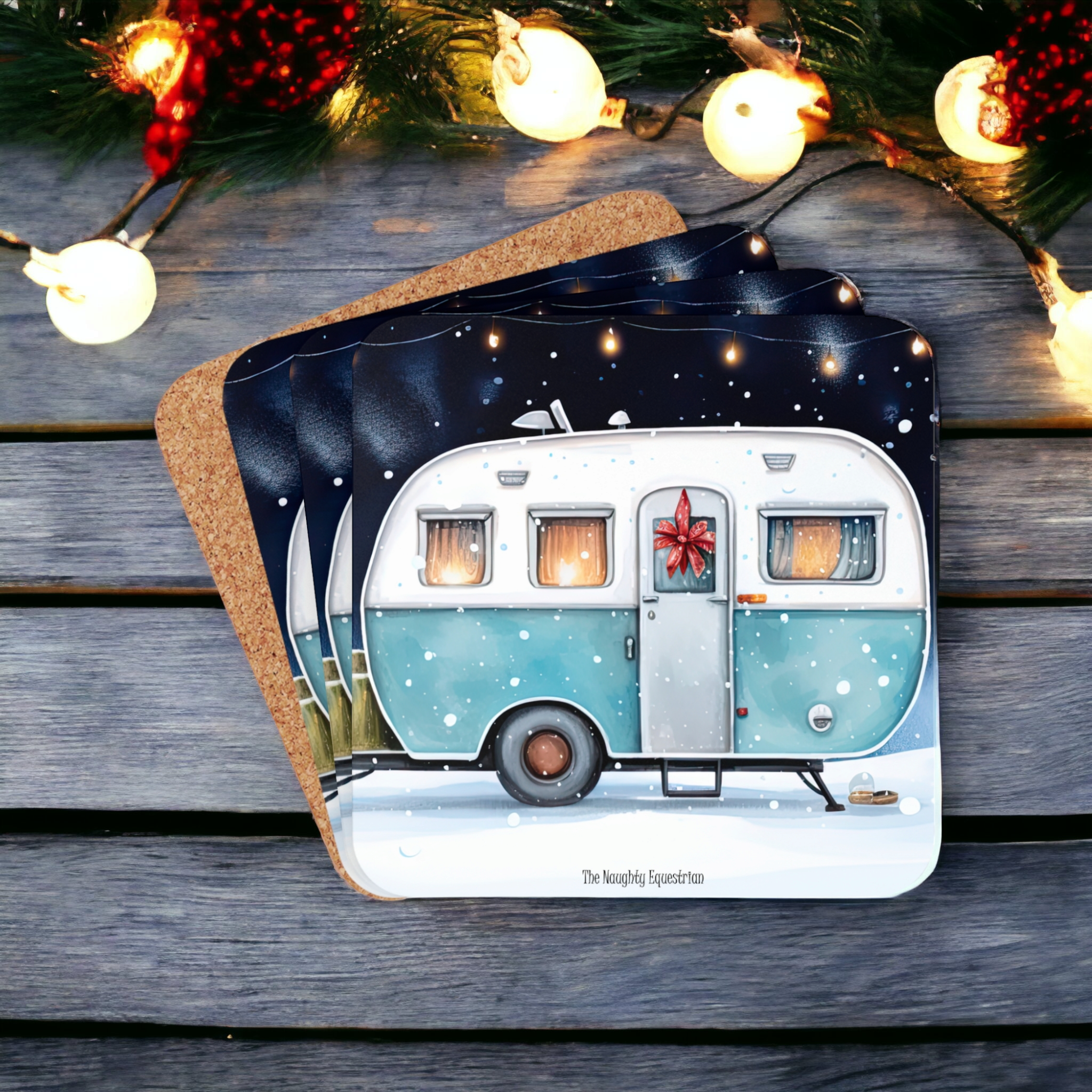 Camper Holiday Christmas Coaster Set