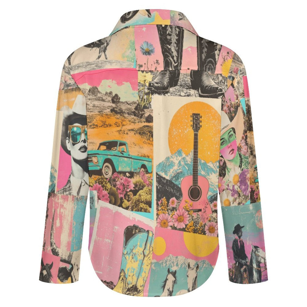 Baha Ranch Retro Pop Western Collage Button Up Women's Shirt