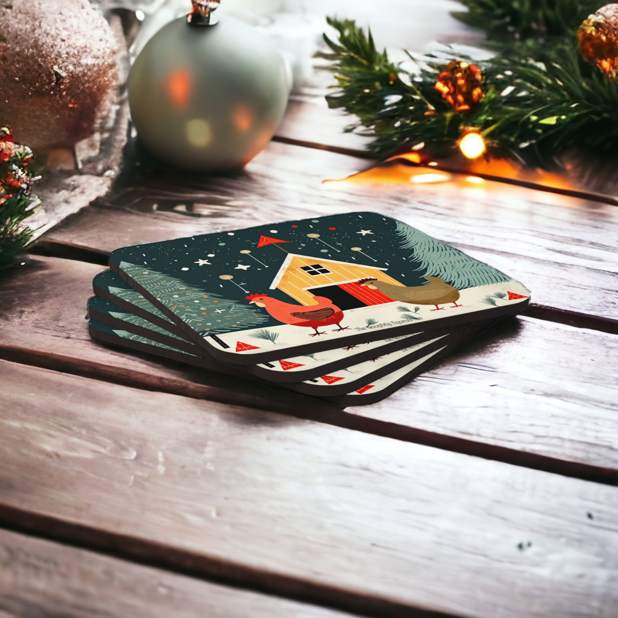 Dutch Chicken Holiday Christmas Coaster Set