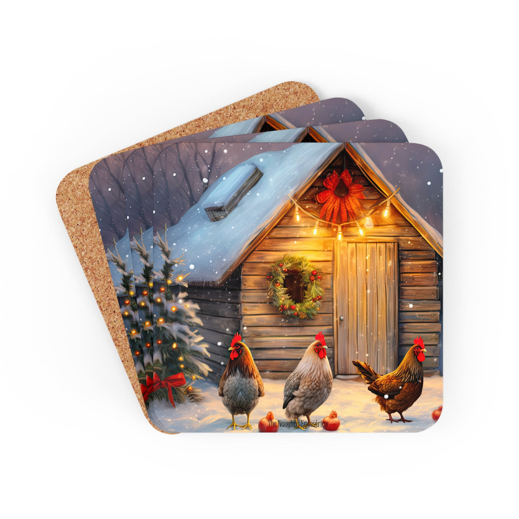 Chicken Farmhouse Holiday Coaster Set