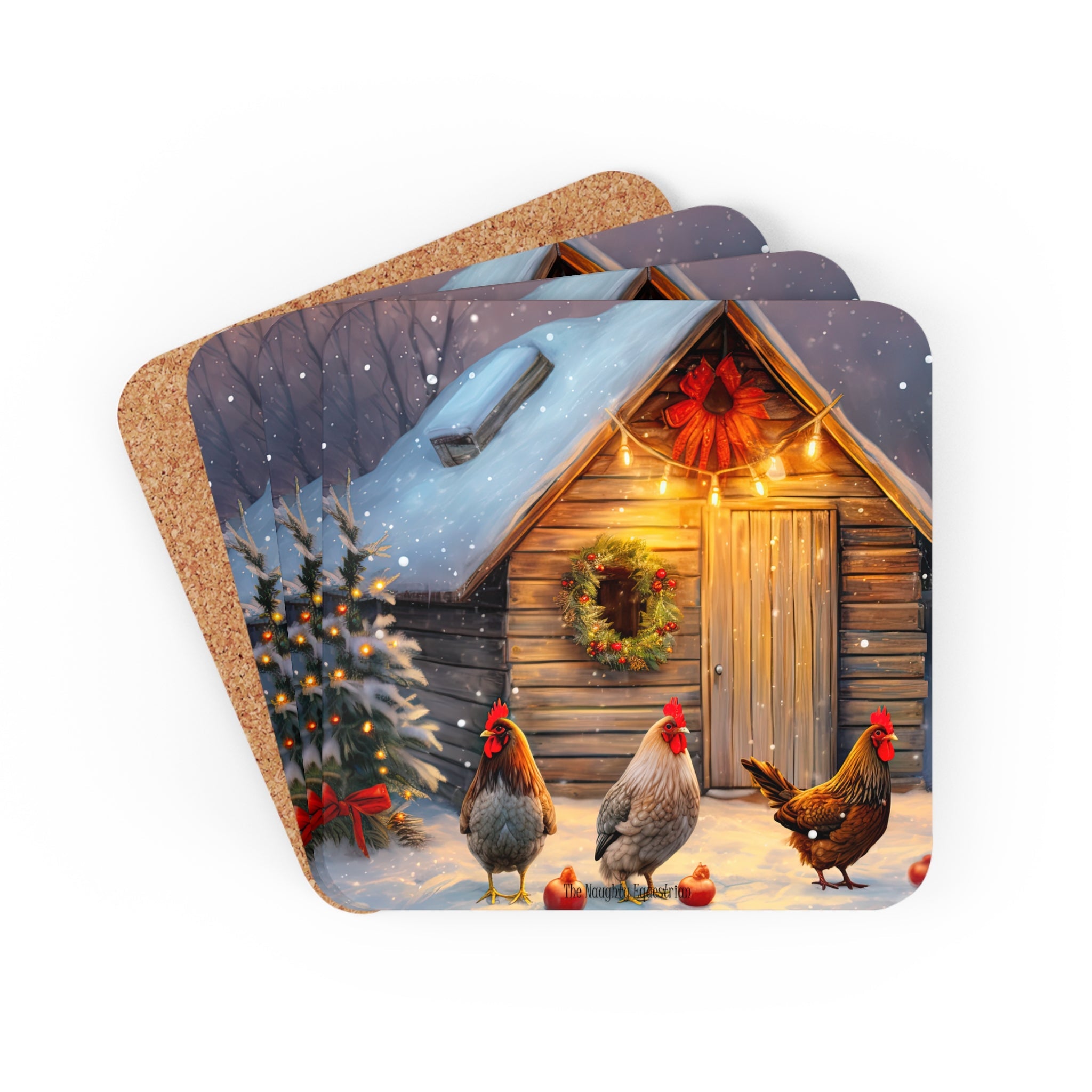 Chicken Farmhouse Holiday Coaster Set
