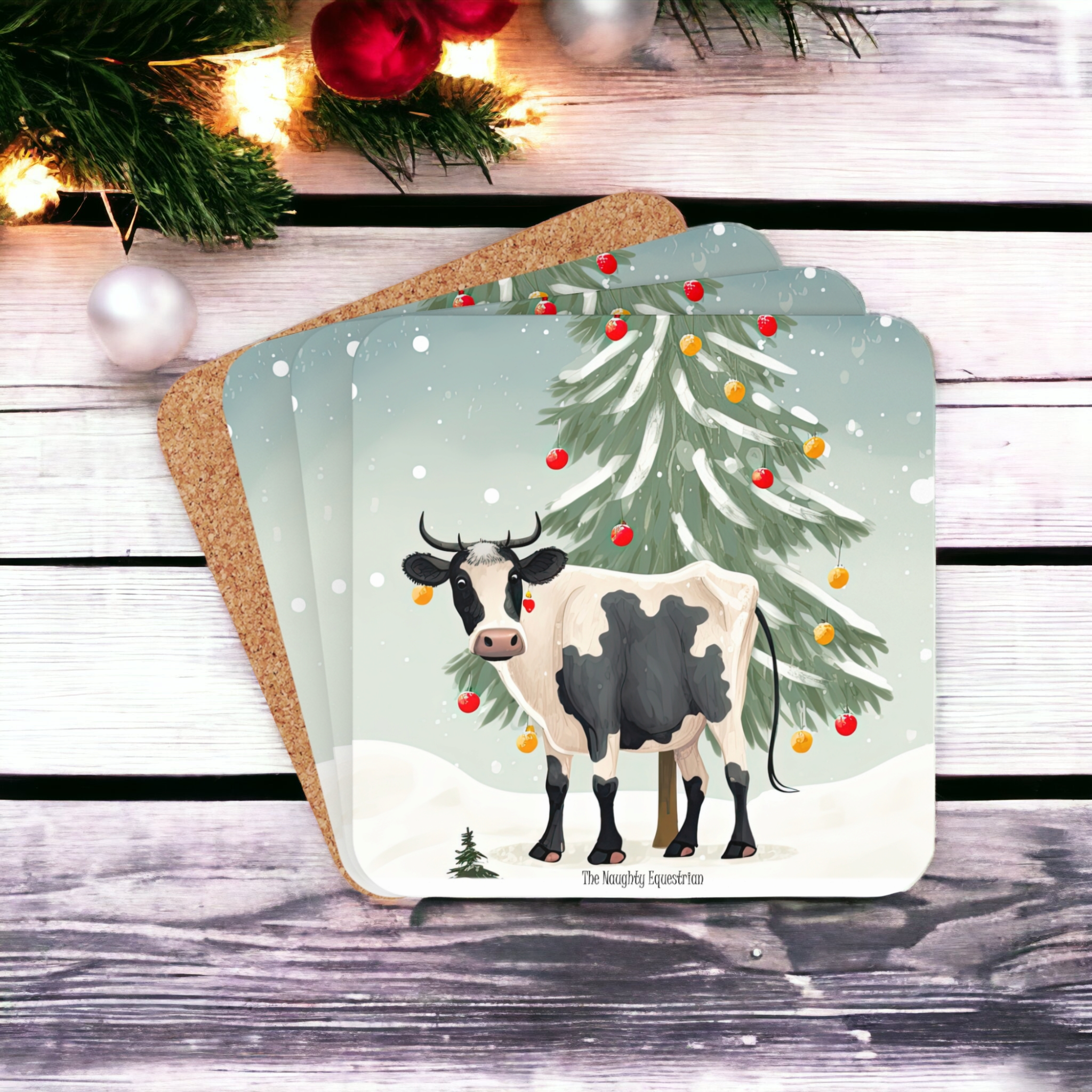 Cow Holiday Christmas Coaster Set