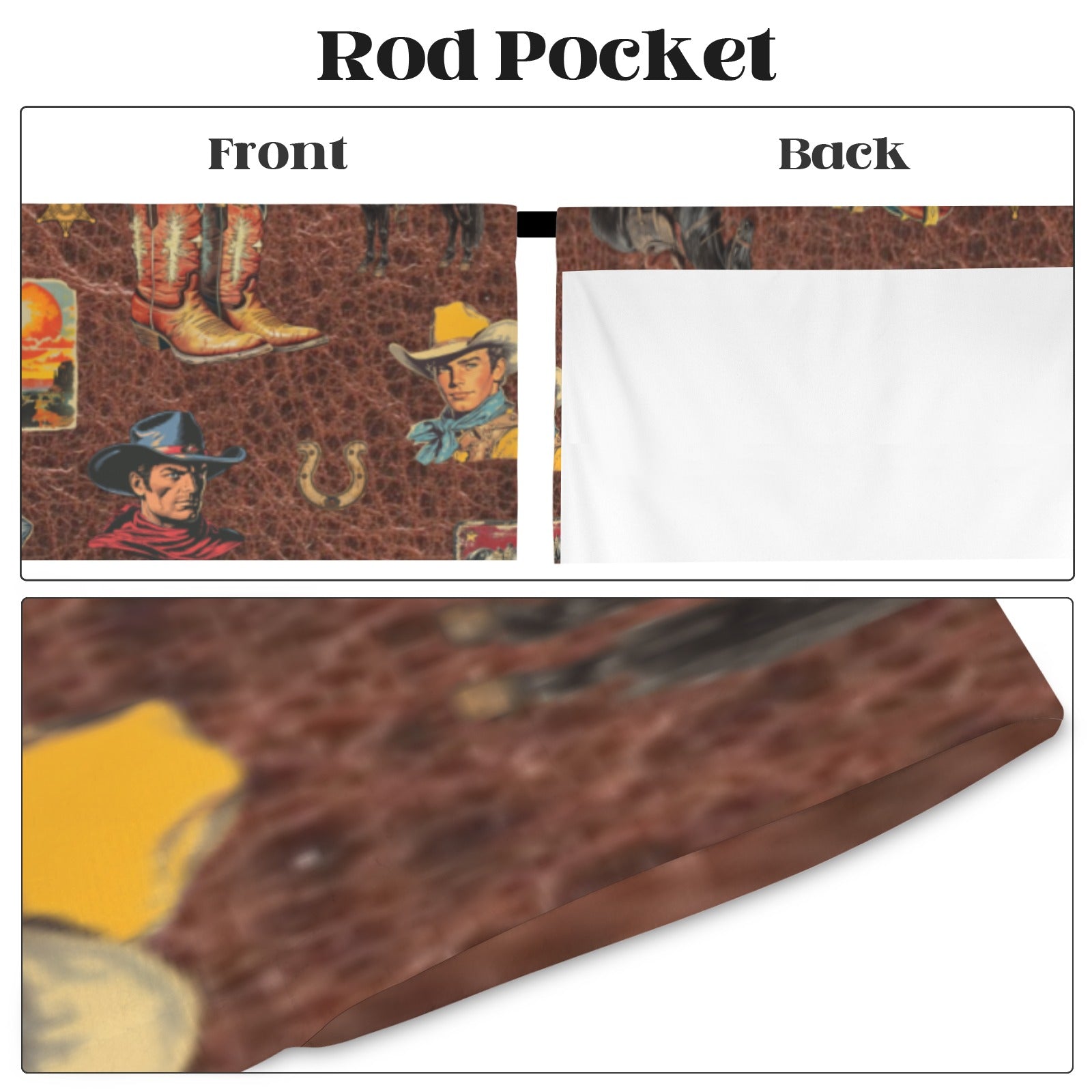 Vintage Cowboy Collage Western Curtains 52" x 63" Made in America