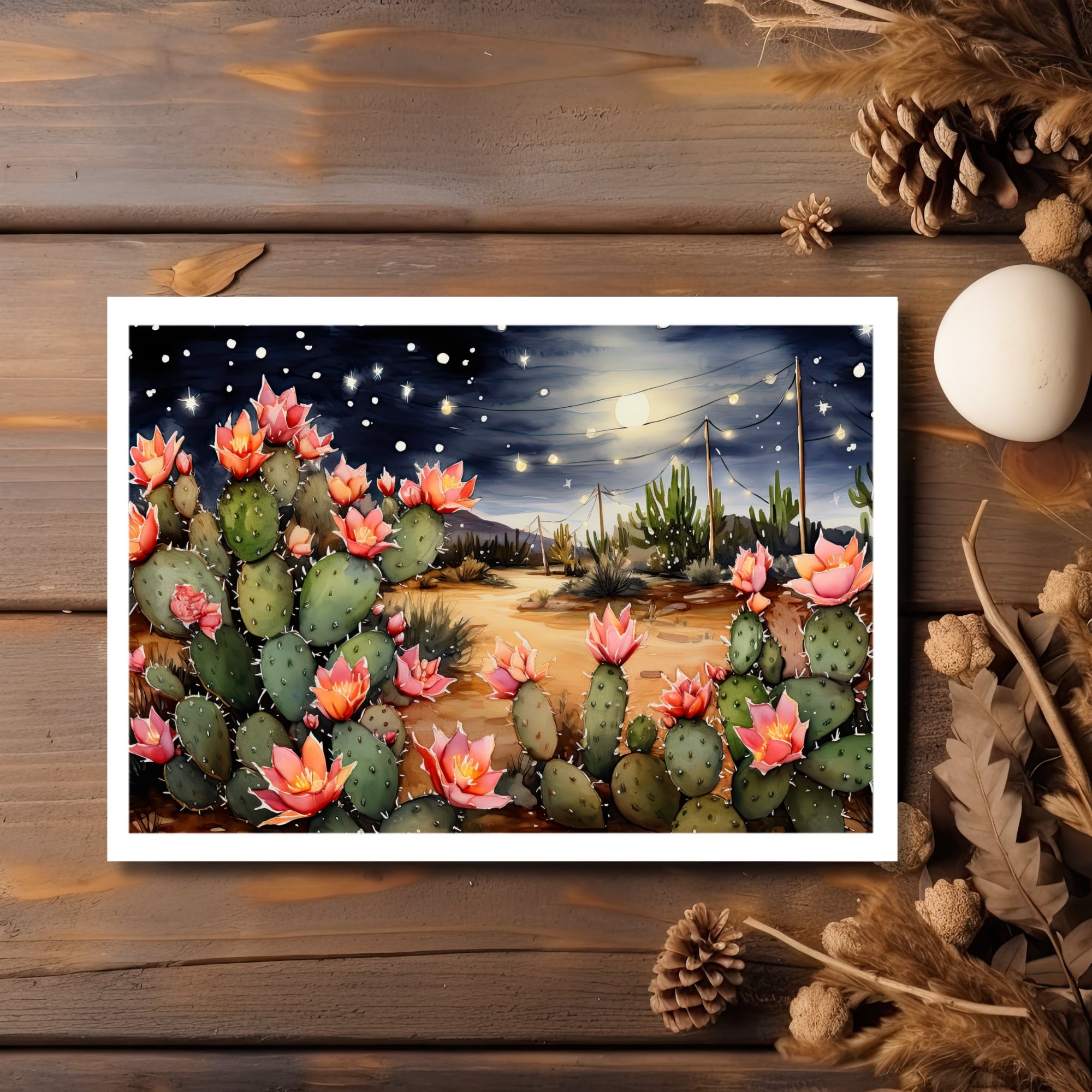 Celestial Serenity: Starlit Desert Moon Greeting Card
