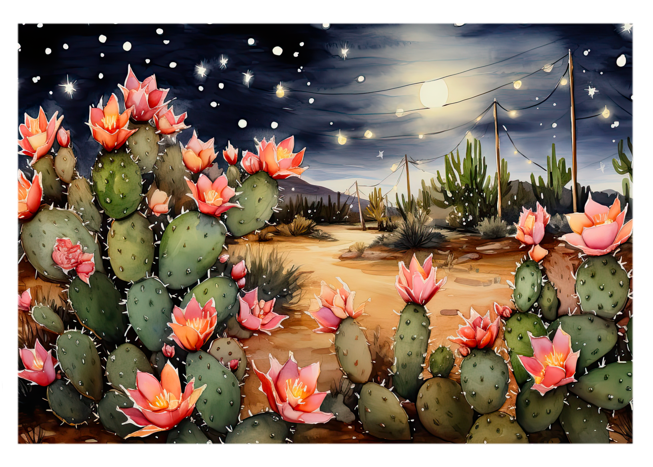 Celestial Serenity: Starlit Desert Moon Greeting Card