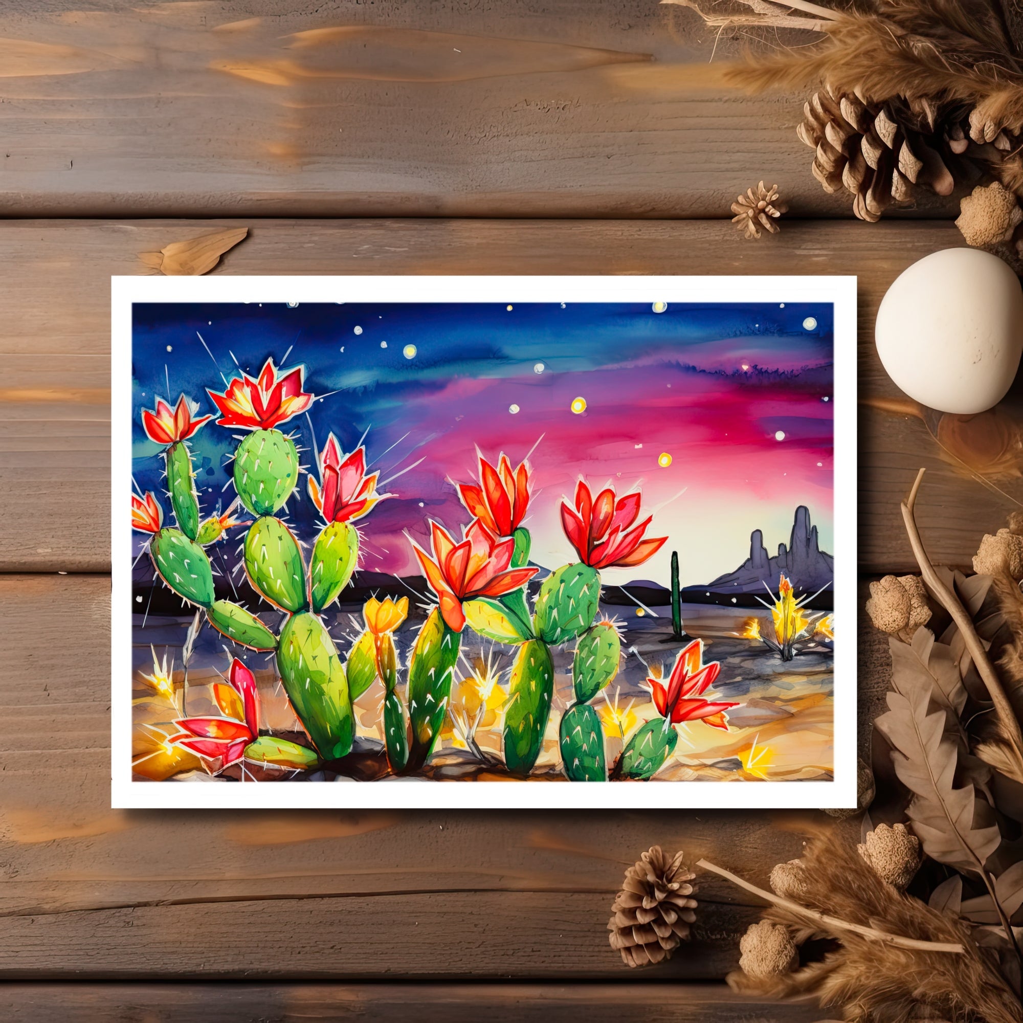 Nocturnal Blooms: Desert at Night Greeting Card