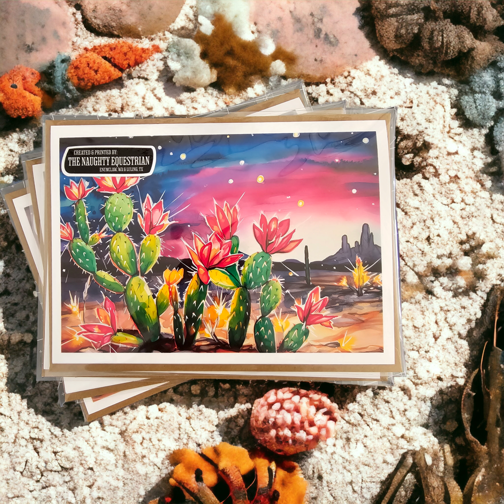 Nocturnal Blooms: Desert at Night Greeting Card
