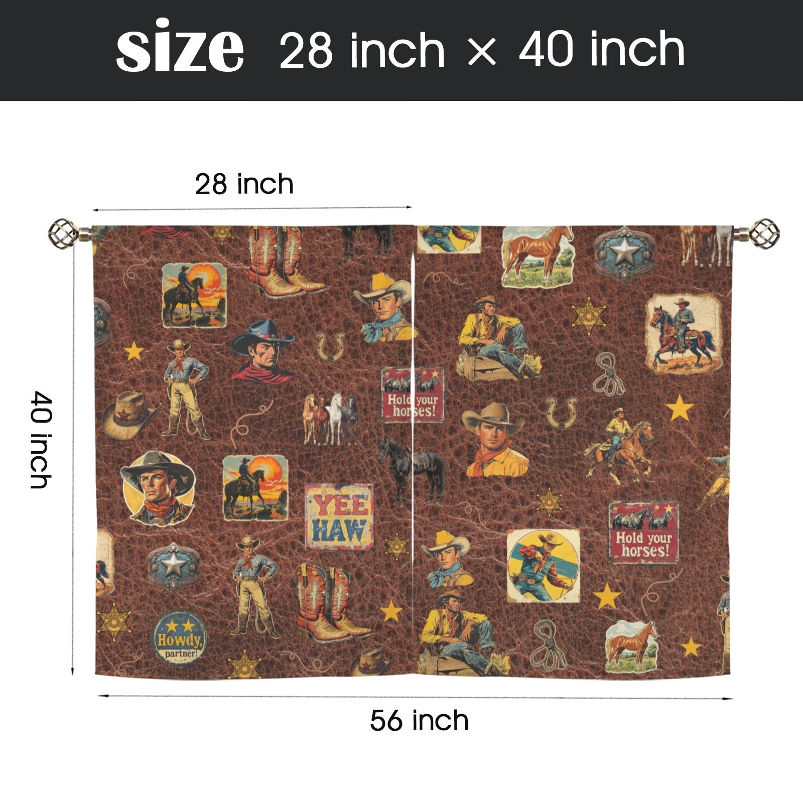 Vintage Cowboy Collage Western Curtains 28" x 40" Made in America