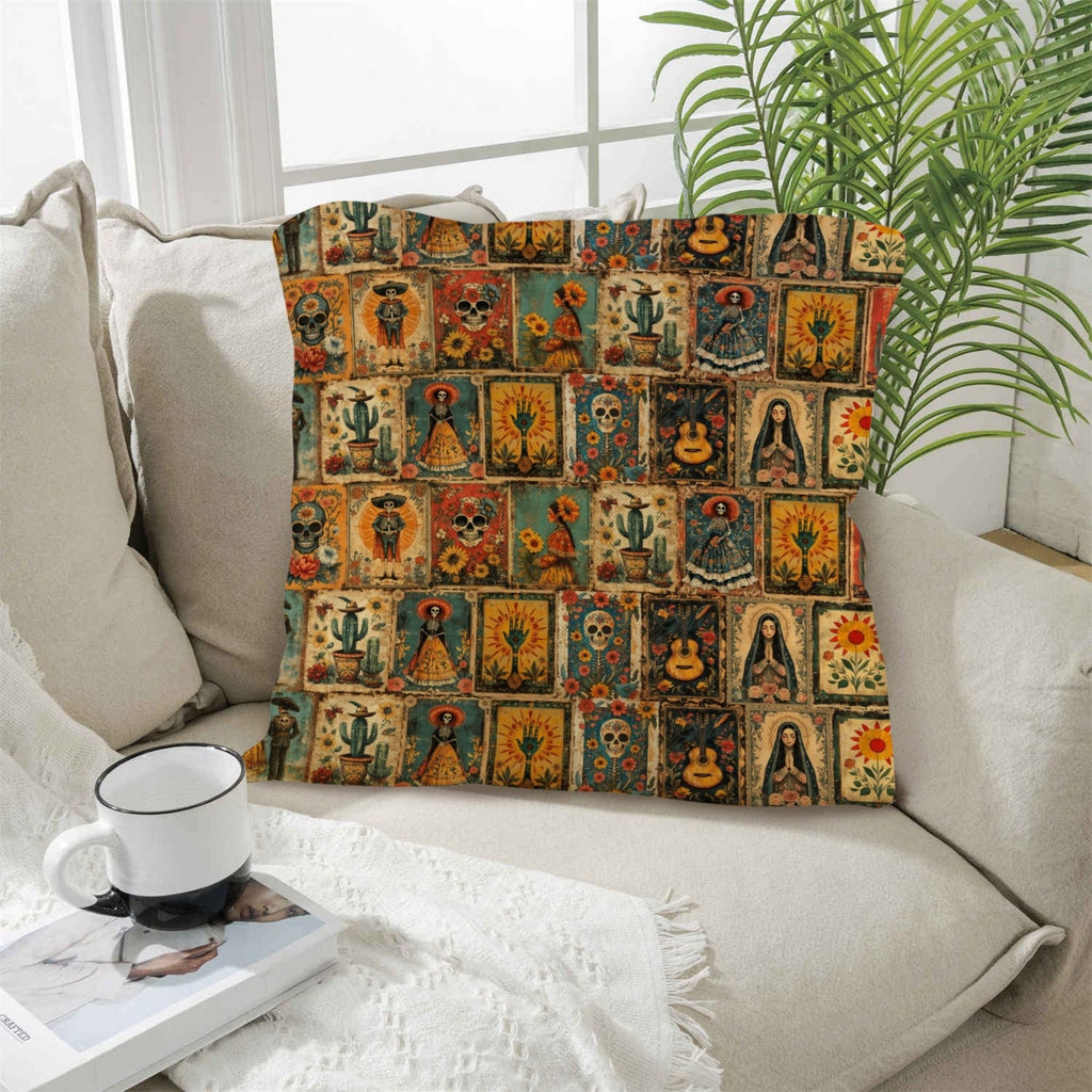Colores de Mexico Dia de los Muertes Pillow Case Made in America