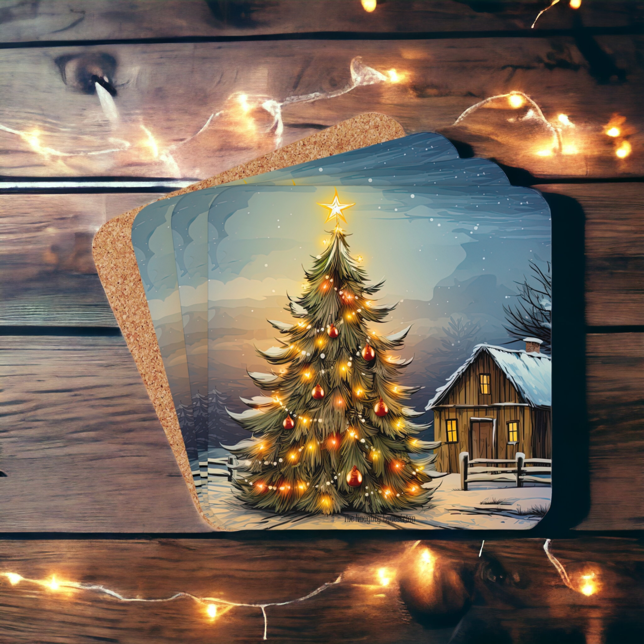 Farmhouse Holiday Christmas Coaster Set