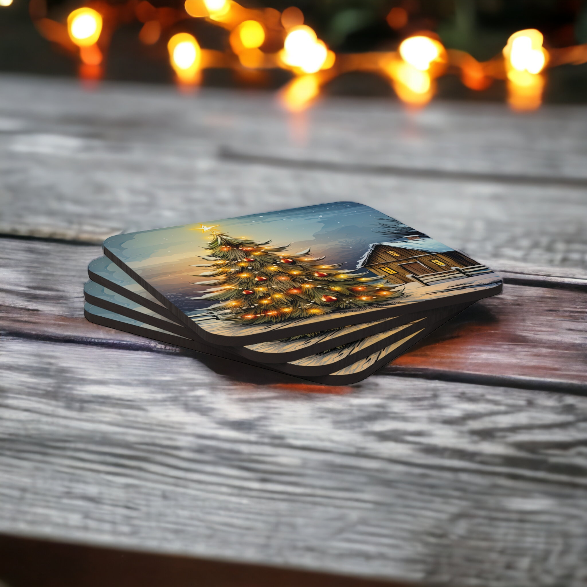 Farmhouse Holiday Christmas Coaster Set