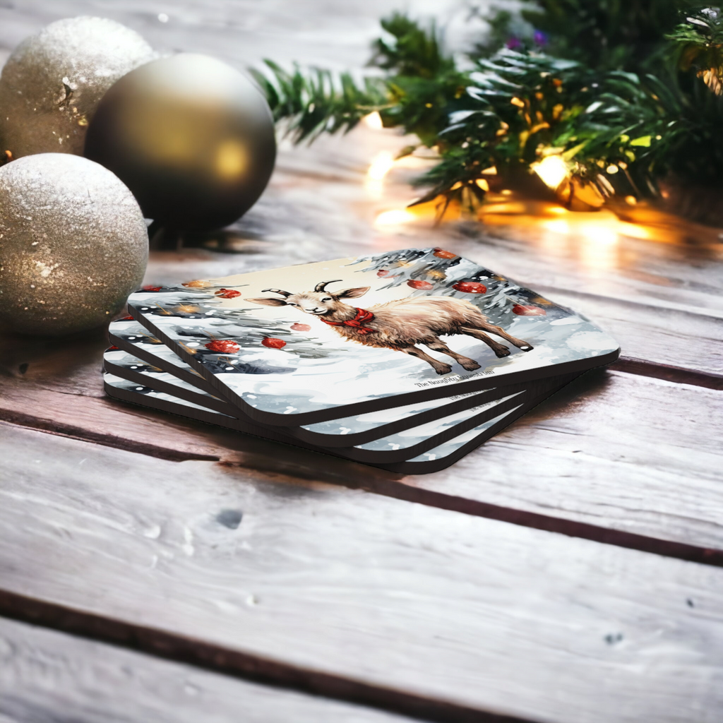Goat Holiday Christmas Coaster Set