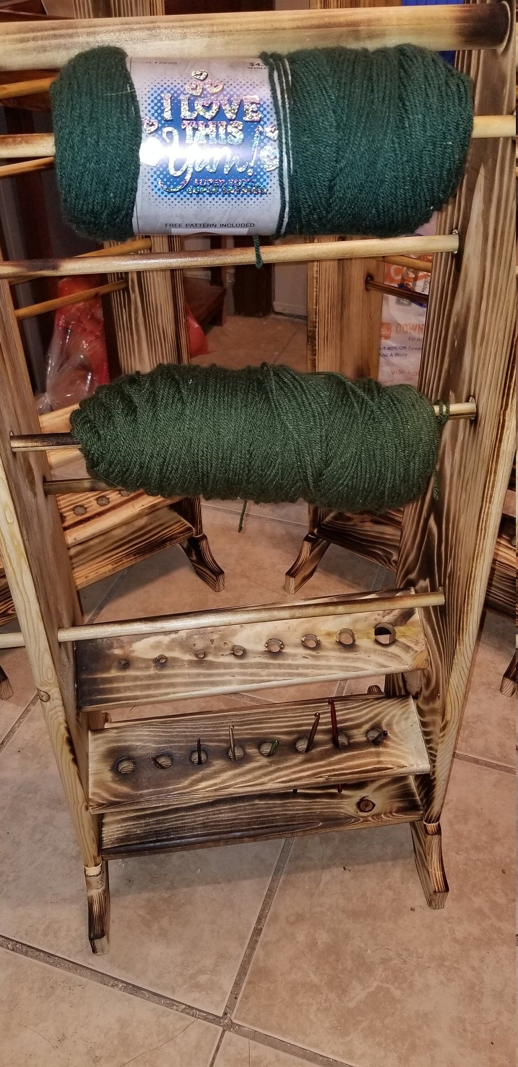 5 Skein Yarn Holder & Organizer | Wooden Yarn Rack | Knitting & Crochet Storage | Handcrafted Craft Room Decor | Yarn Spool Display