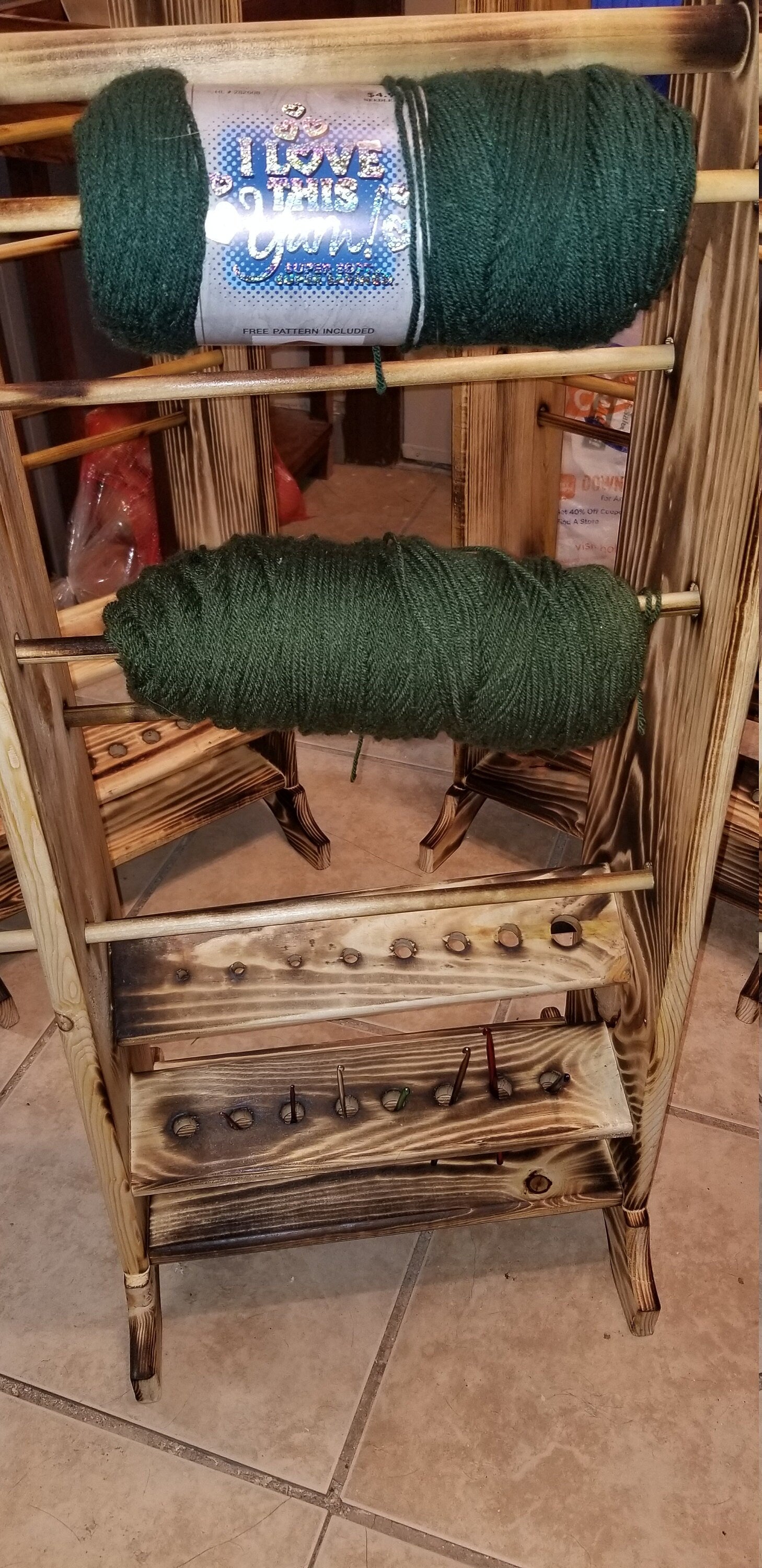 5 Skein Yarn Holder & Organizer | Wooden Yarn Rack | Knitting & Crochet Storage | Handcrafted Craft Room Decor | Yarn Spool Display