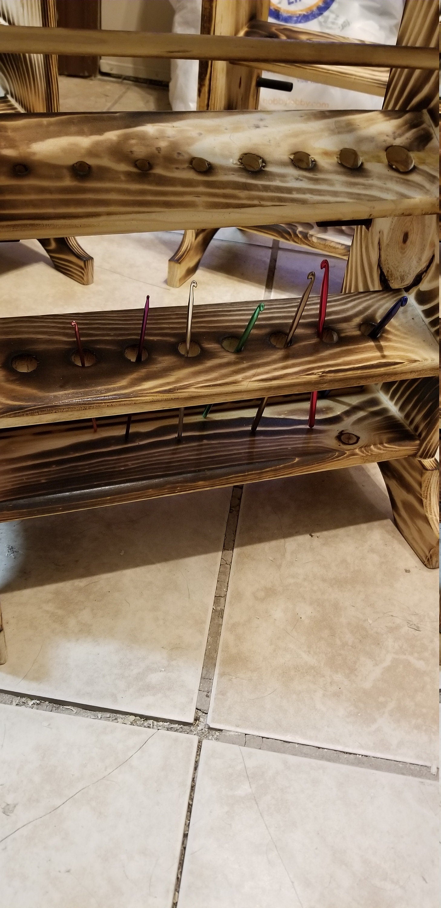 5 Skein Yarn Holder & Organizer | Wooden Yarn Rack | Knitting & Crochet Storage | Handcrafted Craft Room Decor | Yarn Spool Display