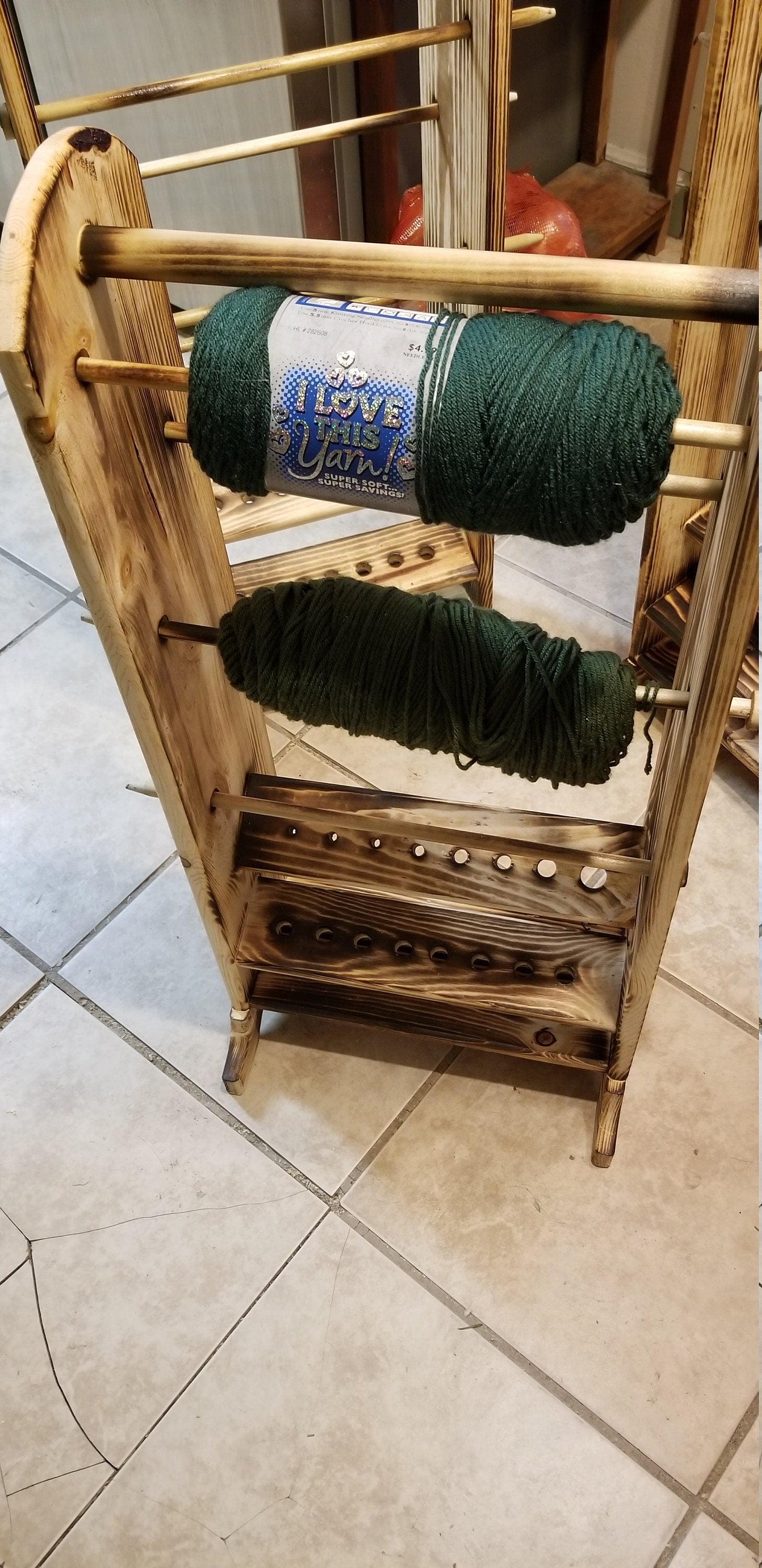 5 Skein Yarn Holder & Organizer | Wooden Yarn Rack | Knitting & Crochet Storage | Handcrafted Craft Room Decor | Yarn Spool Display