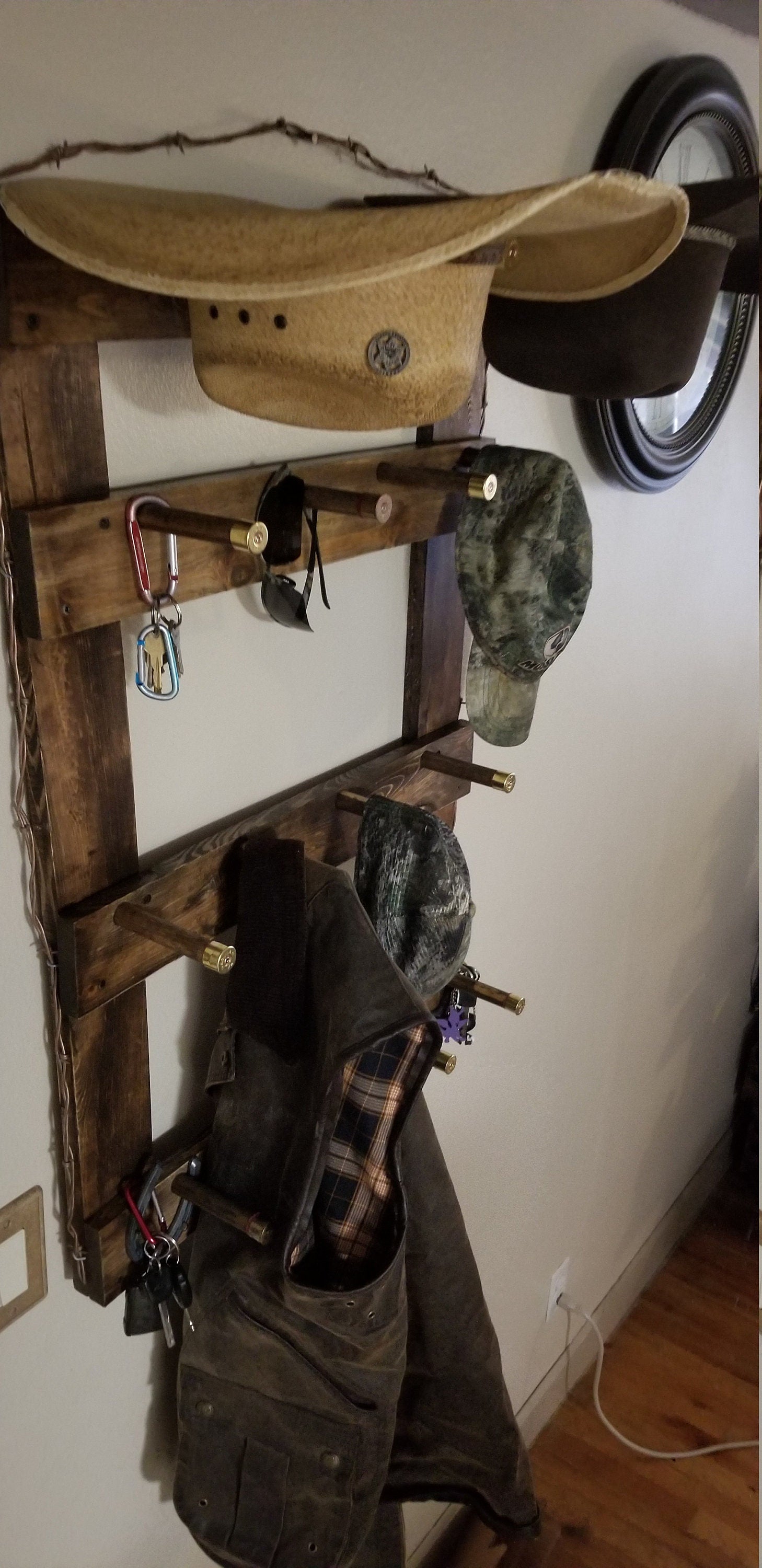 2 Cowboy Hat Rack | Cowboy Hat Holder |  with 12 pegs for your Gimmee Caps | Rustic Western Hat Display | Handcrafted Wooden Organizer | Space-Saving Home Decor | Made in USA