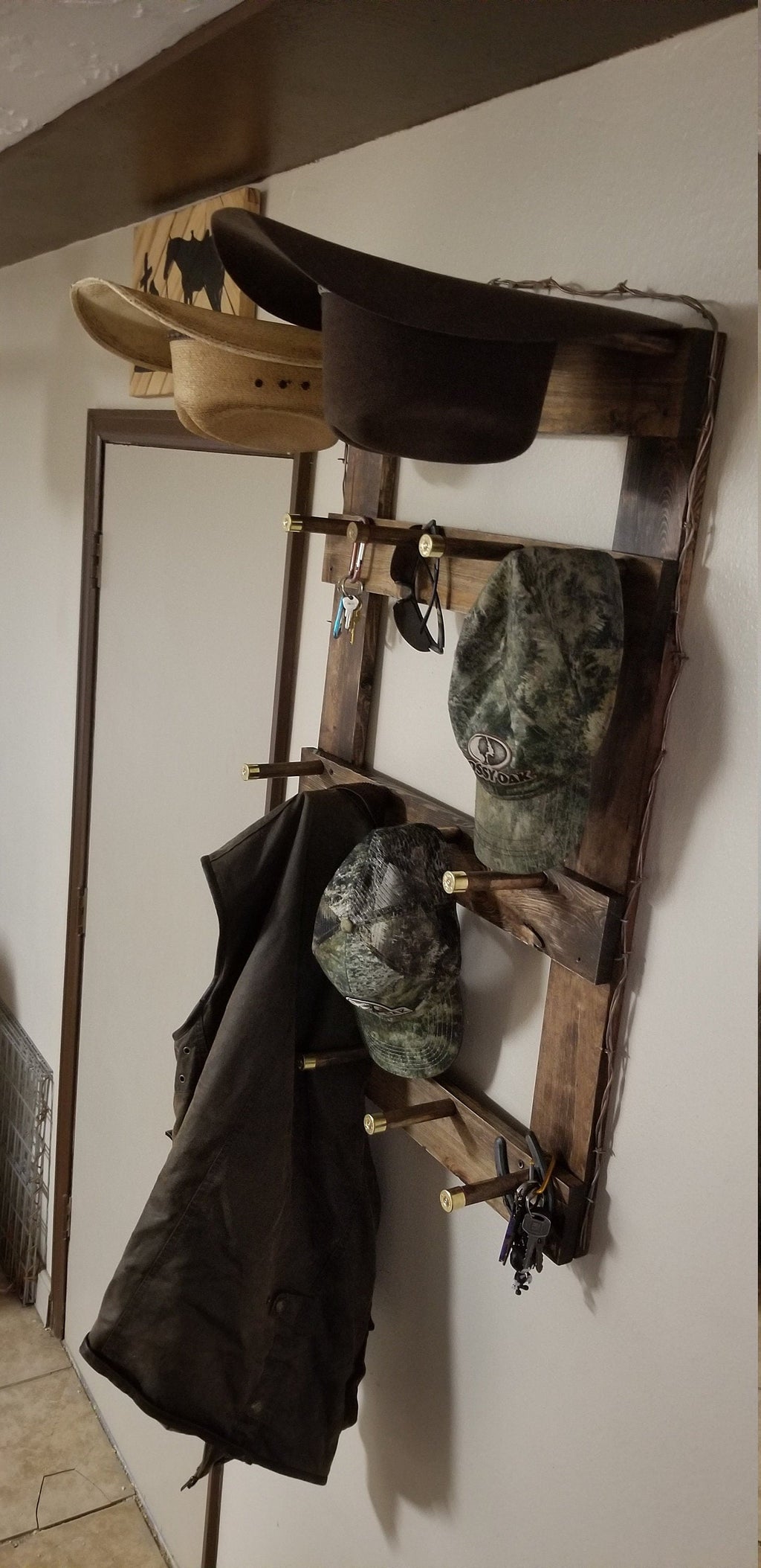 2 Cowboy Hat Rack | Cowboy Hat Holder |  with 12 pegs for your Gimmee Caps | Rustic Western Hat Display | Handcrafted Wooden Organizer | Space-Saving Home Decor | Made in USA