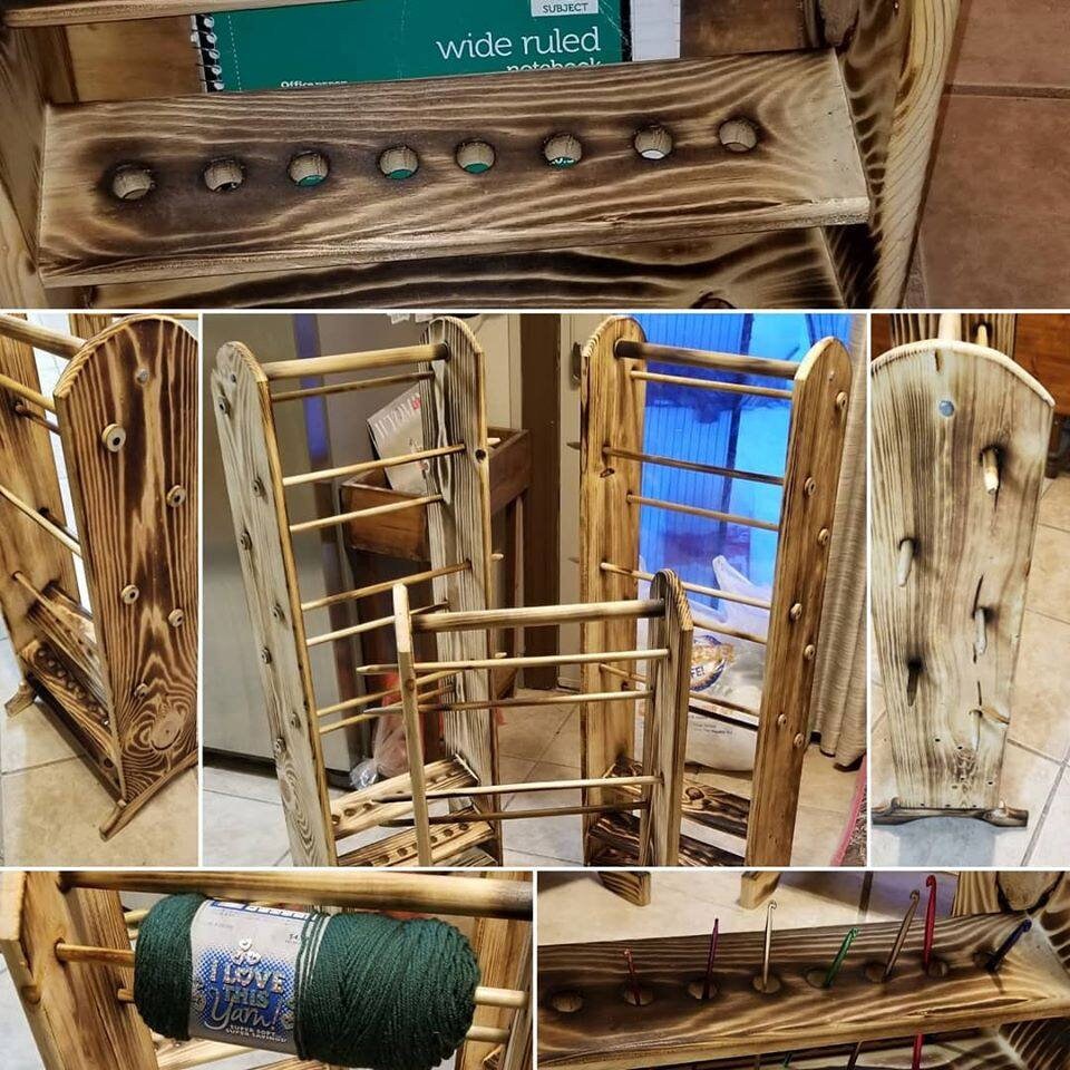5 Skein Yarn Holder & Organizer | Wooden Yarn Rack | Knitting & Crochet Storage | Handcrafted Craft Room Decor | Yarn Spool Display