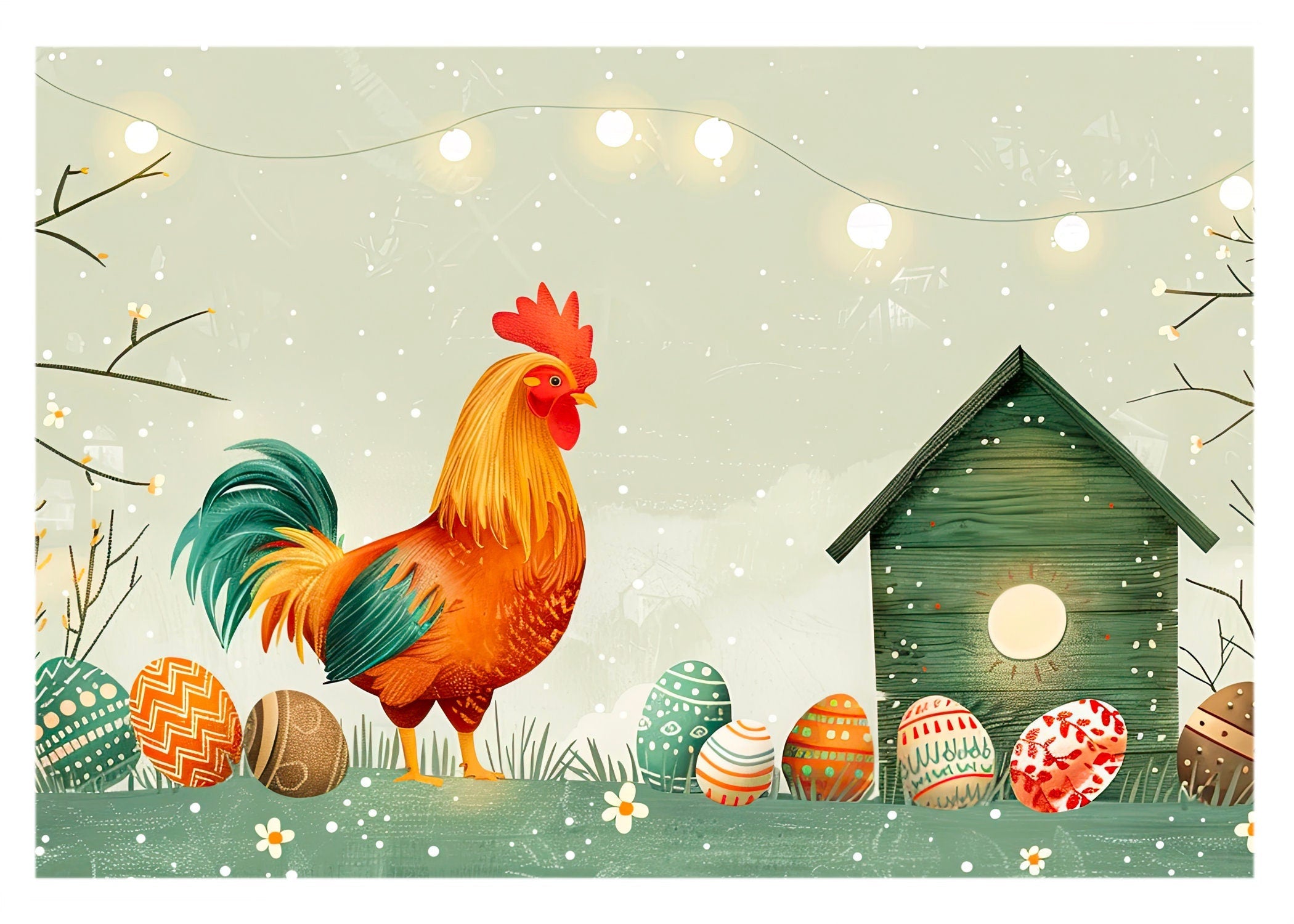Easter Greeting Card, Easter Egg Greeting Card, Rooster Card, Chicken Celebration Card, Rooster Lover Greeting Card