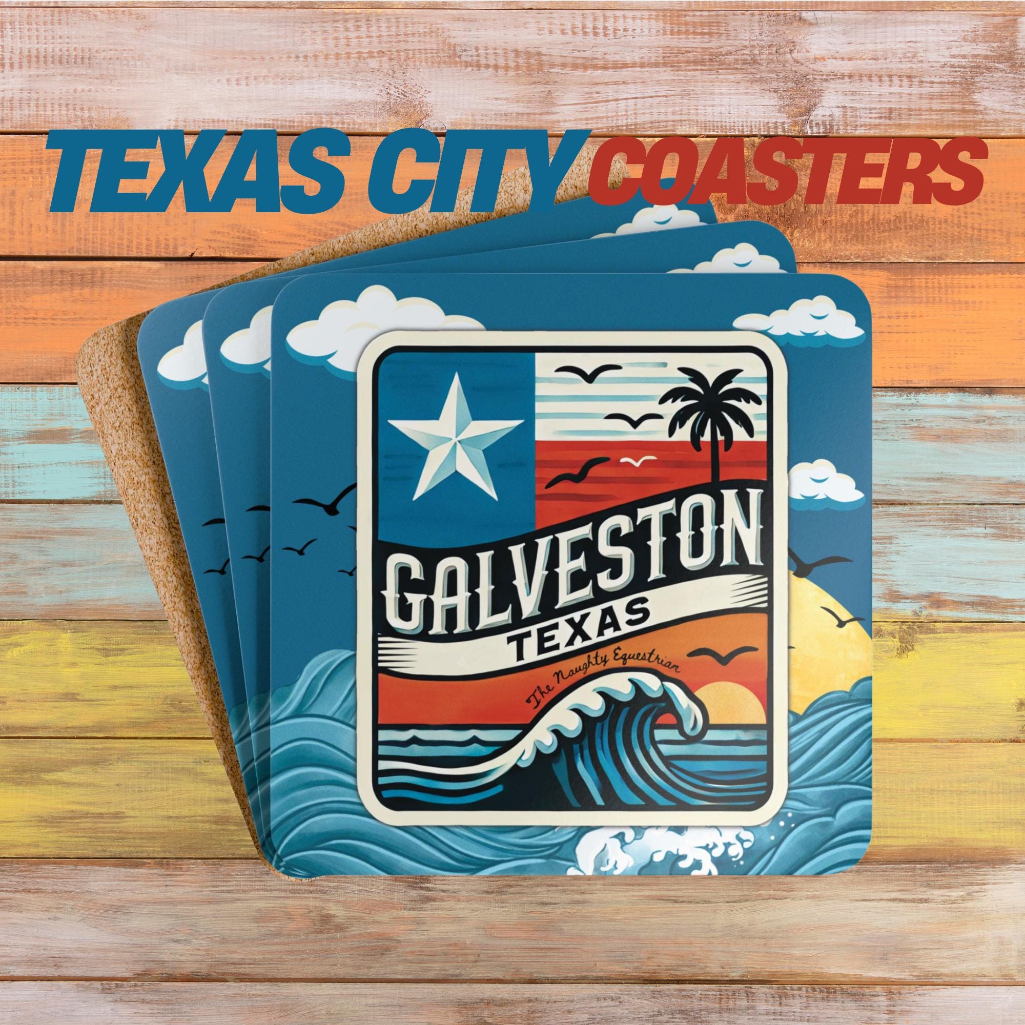 Galveston Texas Bar Coaster Set, The Lone Star State Coaster