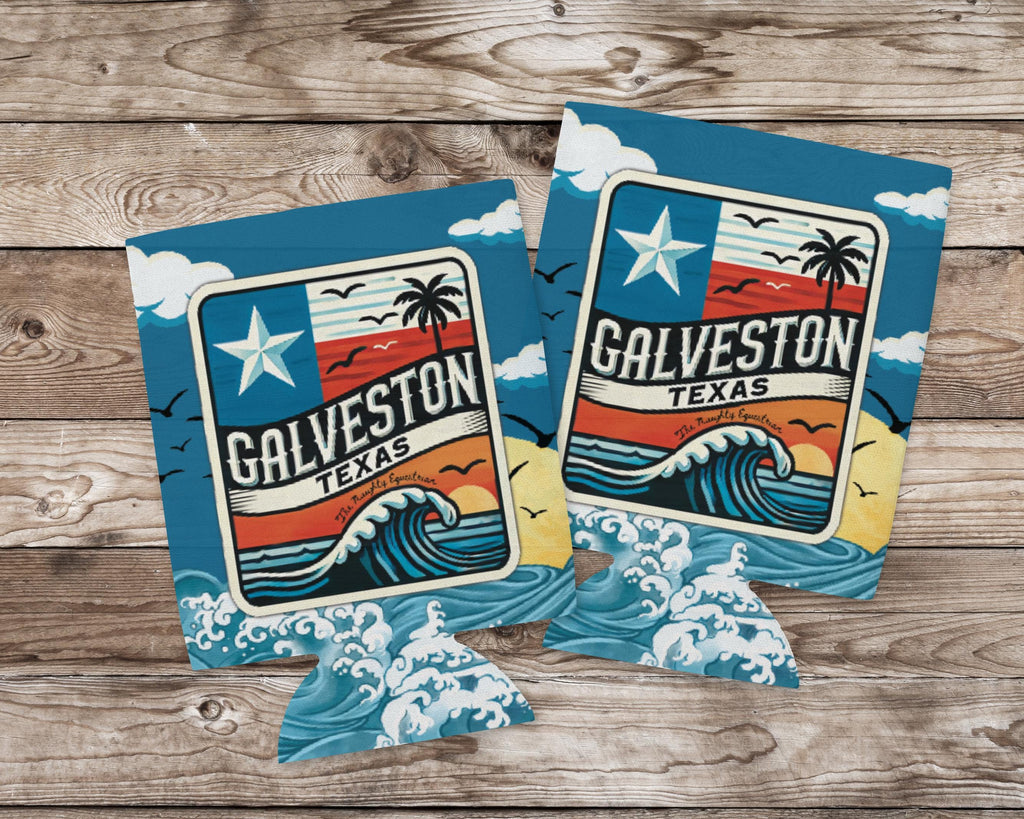 Galveston Texas Wave Can Cooler 12oz, City Souvenir 12oz Regular