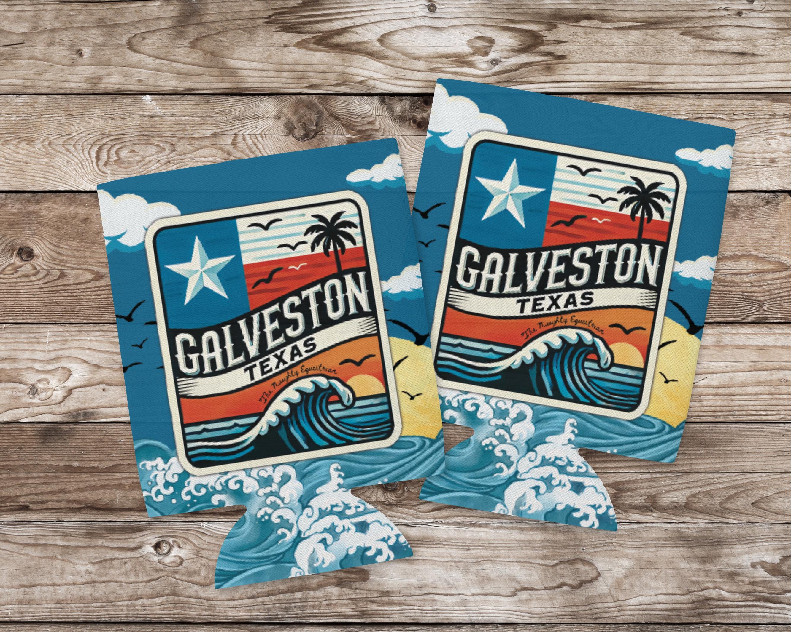 Galveston Texas Wave Can Cooler 12oz, City Souvenir 12oz Regular