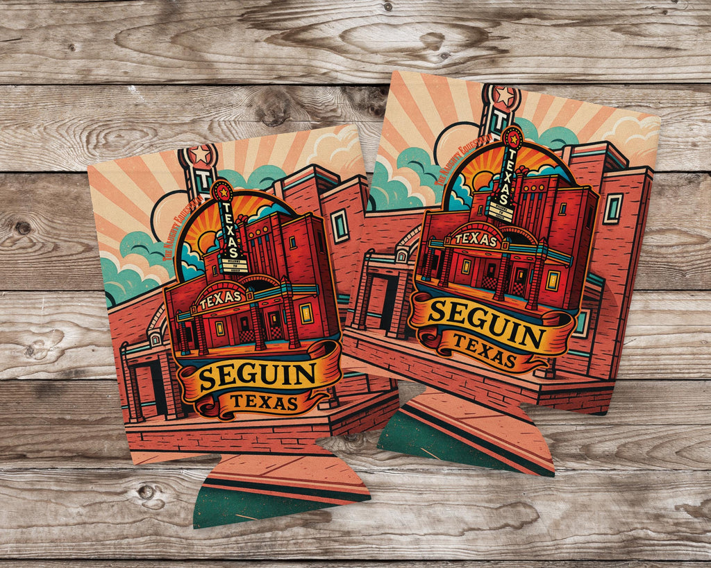 Seguin Texas Theater Can Cooler 12oz, City Souvenir 12oz Regular