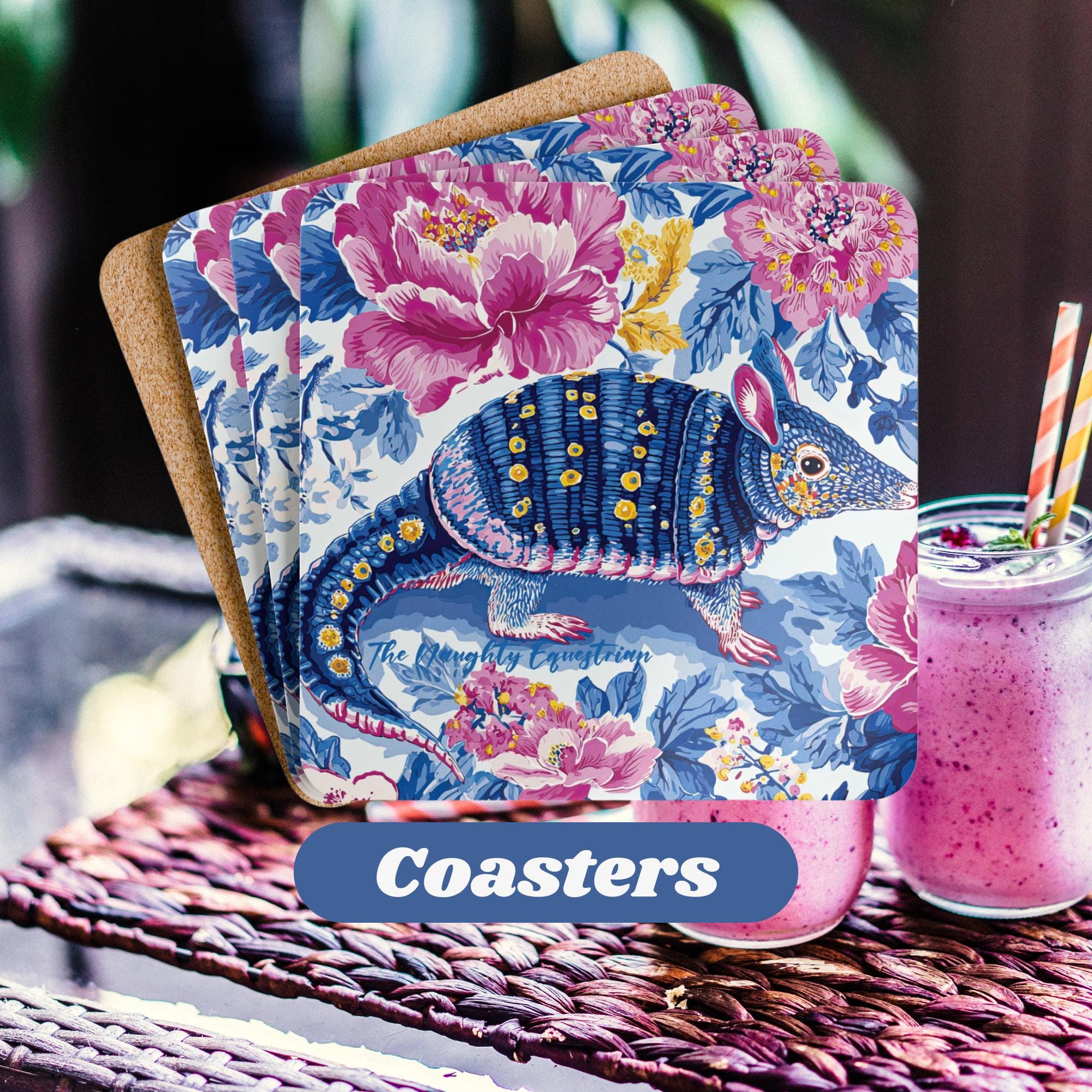 Bluebonnet Bandit Armadillo Coaster Set