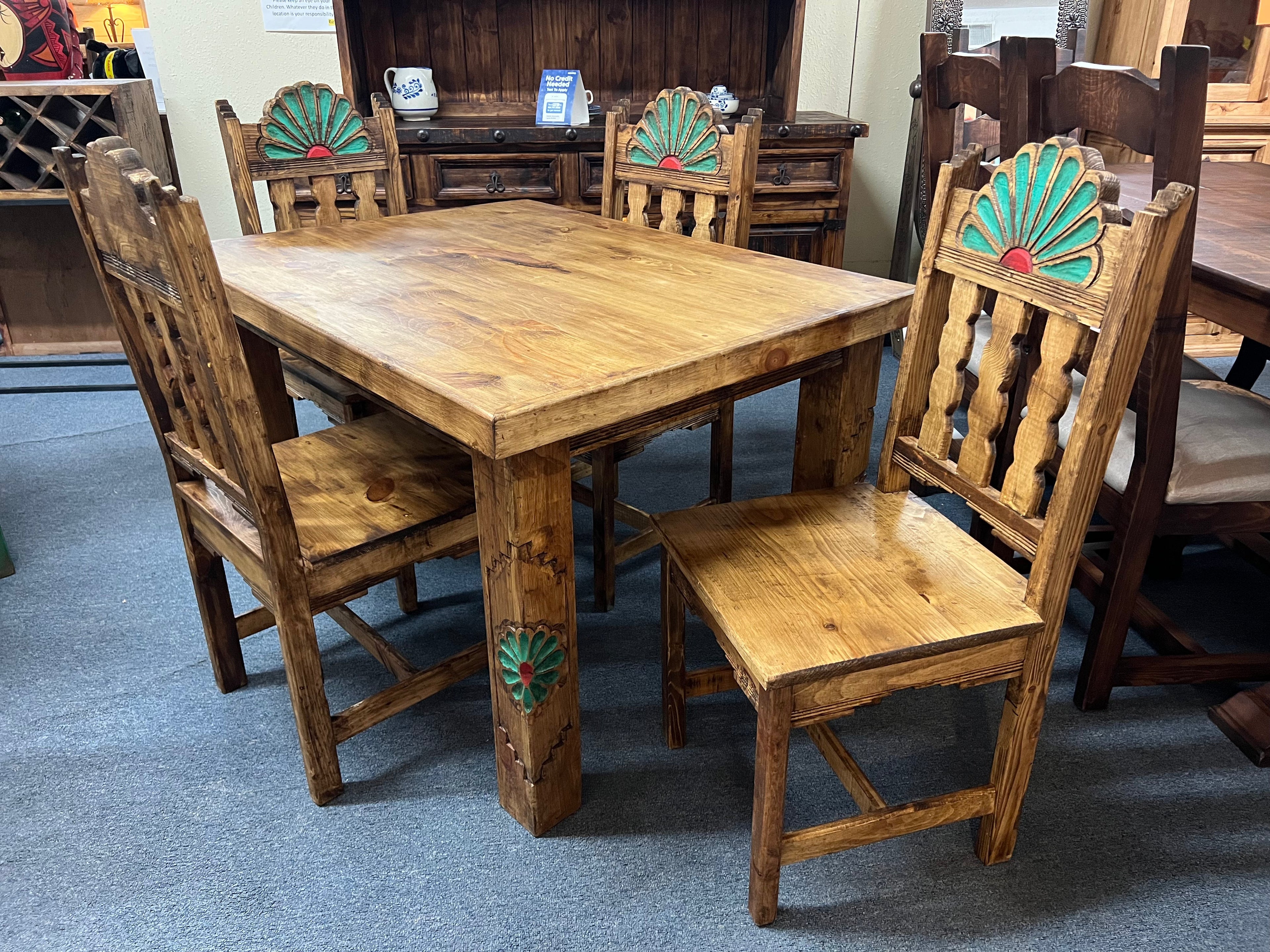 Rosetta 4' Dining Table and 4 Rosetta Chairs in Brown