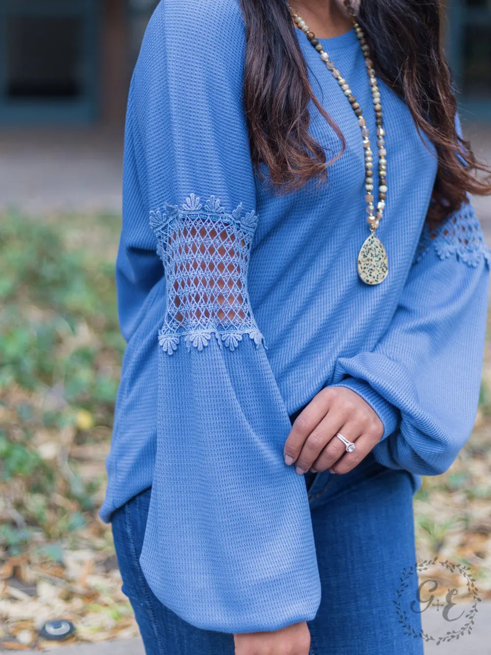 Miss Seeing You Waffle Women's Top with Balloon Sleeves