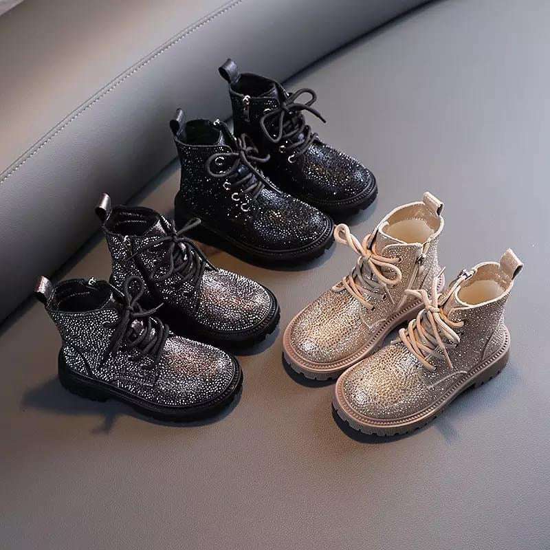 Rhinestone Combat Kids Boots
