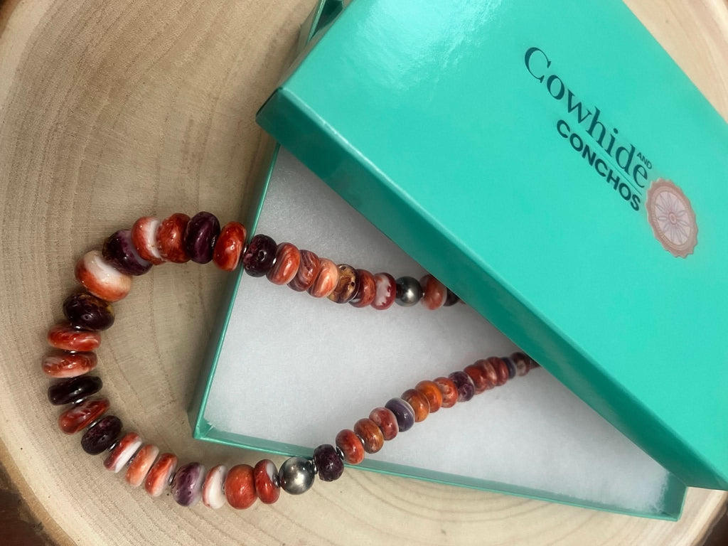 Purple and orange spiny oyster necklace - 22 inch