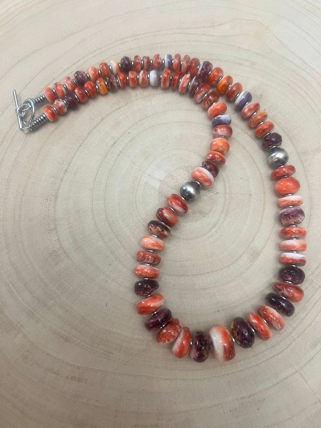Purple and orange spiny oyster necklace - 22 inch
